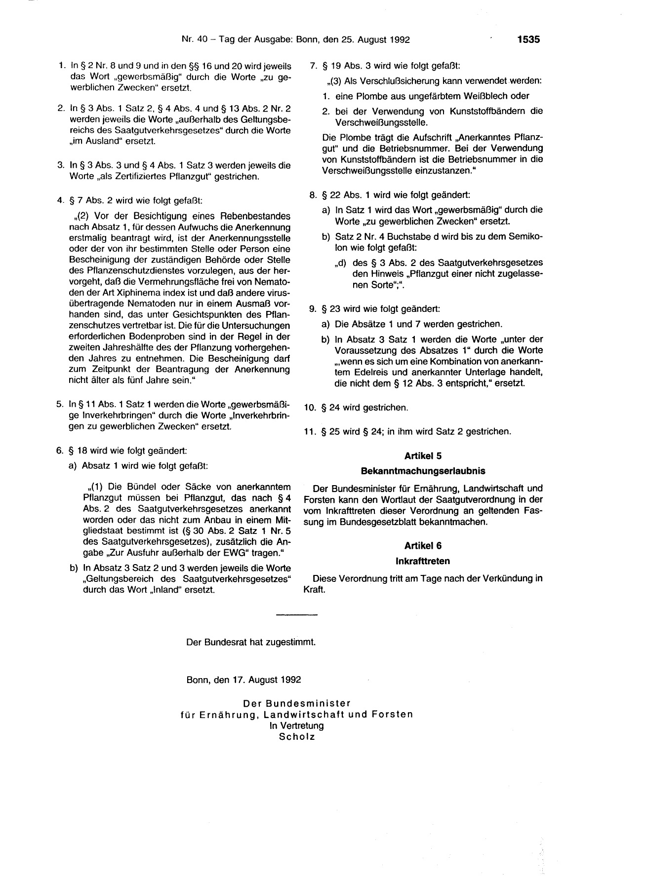 BGBl. 1992, Seite 1535 — Originalseite als Abbildung
