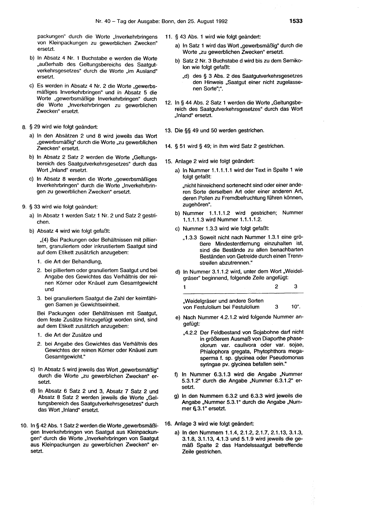 BGBl. 1992, Seite 1533 — Originalseite als Abbildung