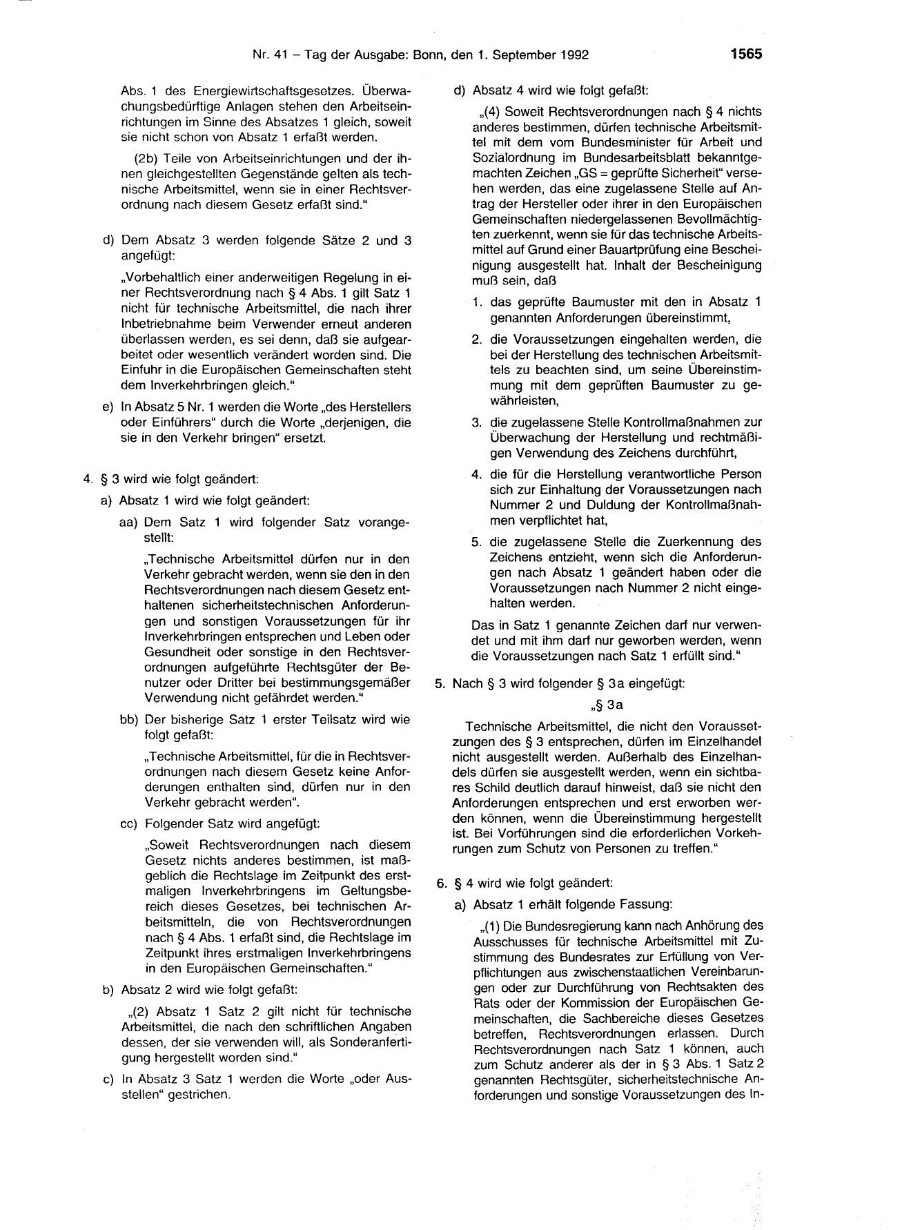 BGBl. 1992, Seite 1565 — Originalseite als Abbildung