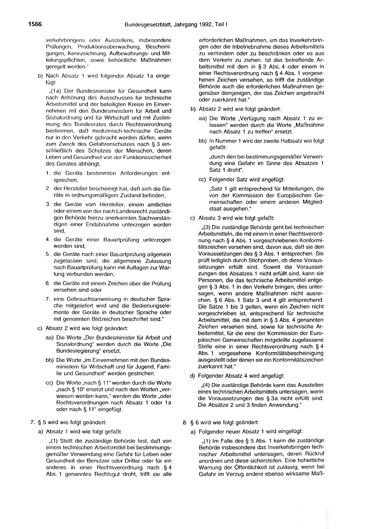 BGBl. 1992, Seite 1566 — Originalseite als Abbildung
