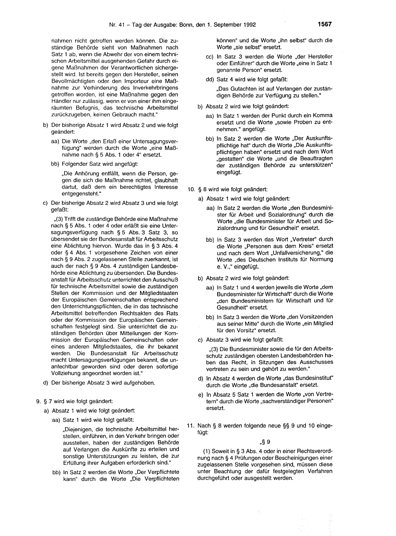 BGBl. 1992, Seite 1567 — Originalseite als Abbildung