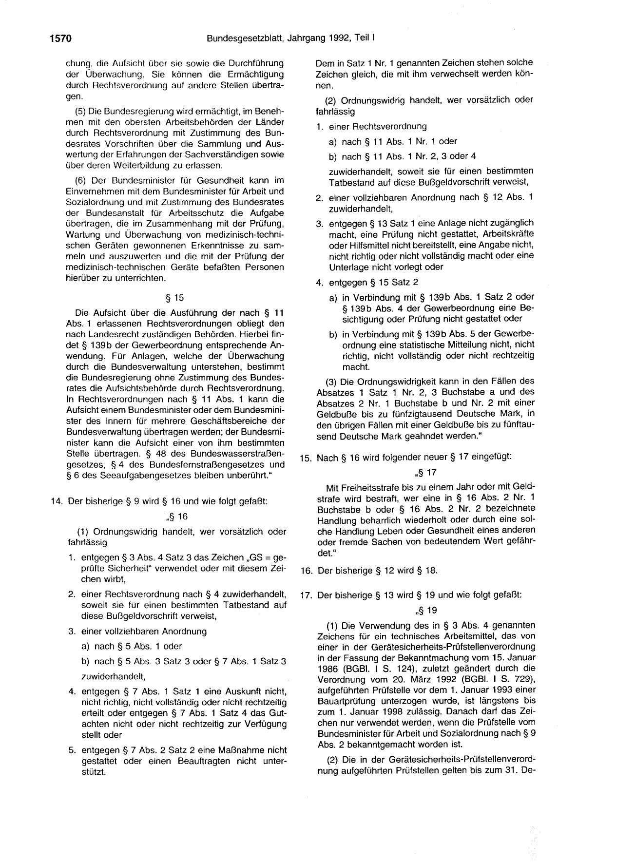 BGBl. 1992, Seite 1570 — Originalseite als Abbildung