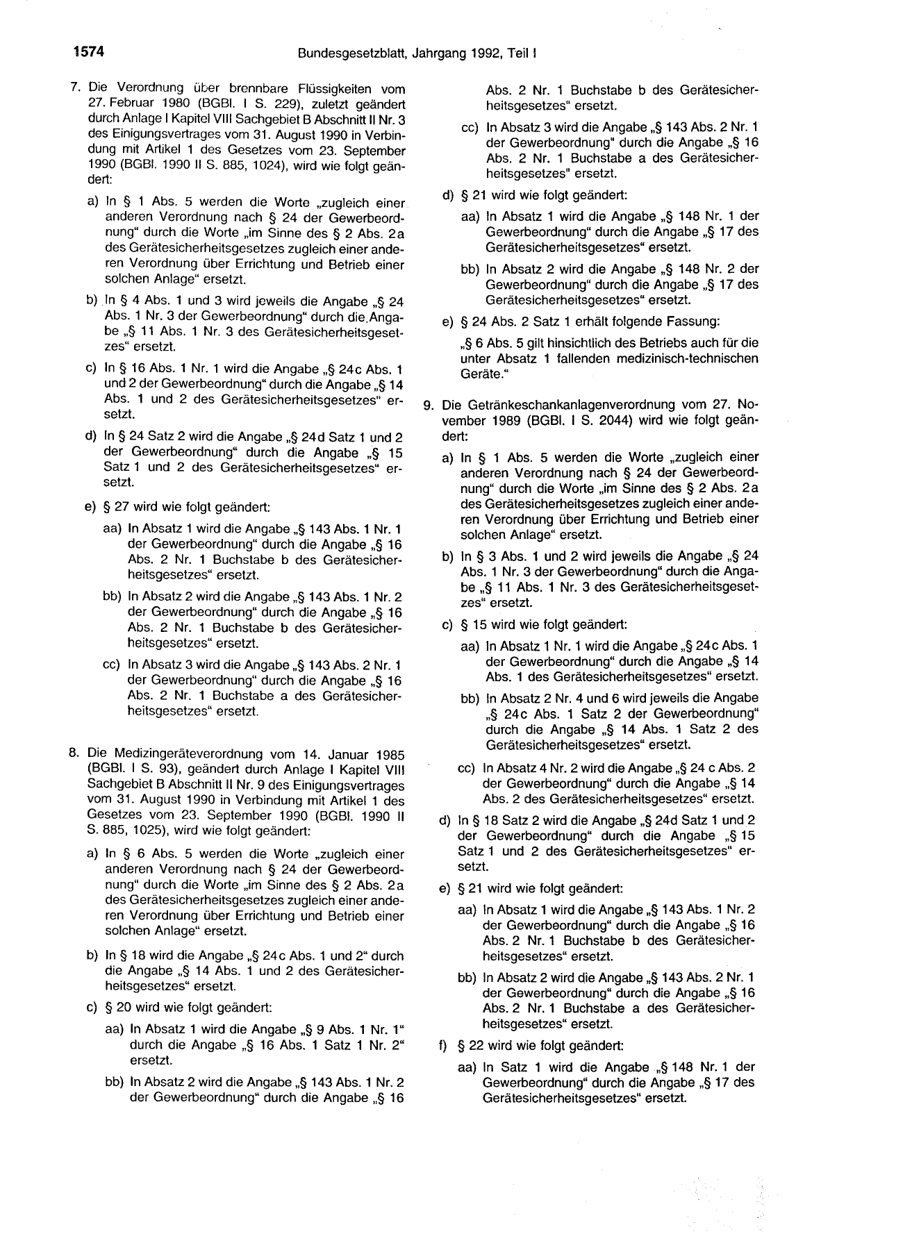 BGBl. 1992, Seite 1574 — Originalseite als Abbildung