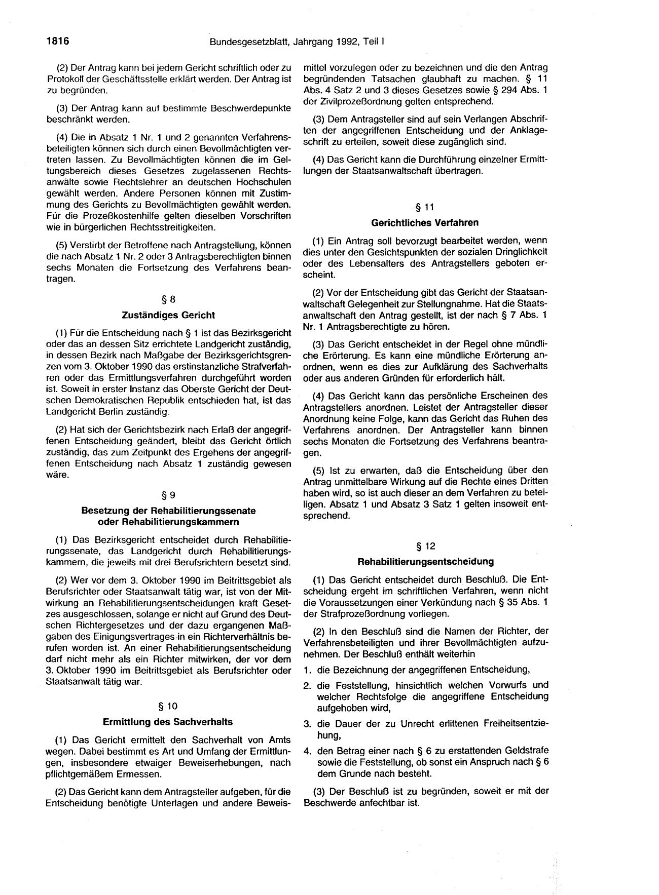 BGBl. 1992, Seite 1816 — Originalseite als Abbildung