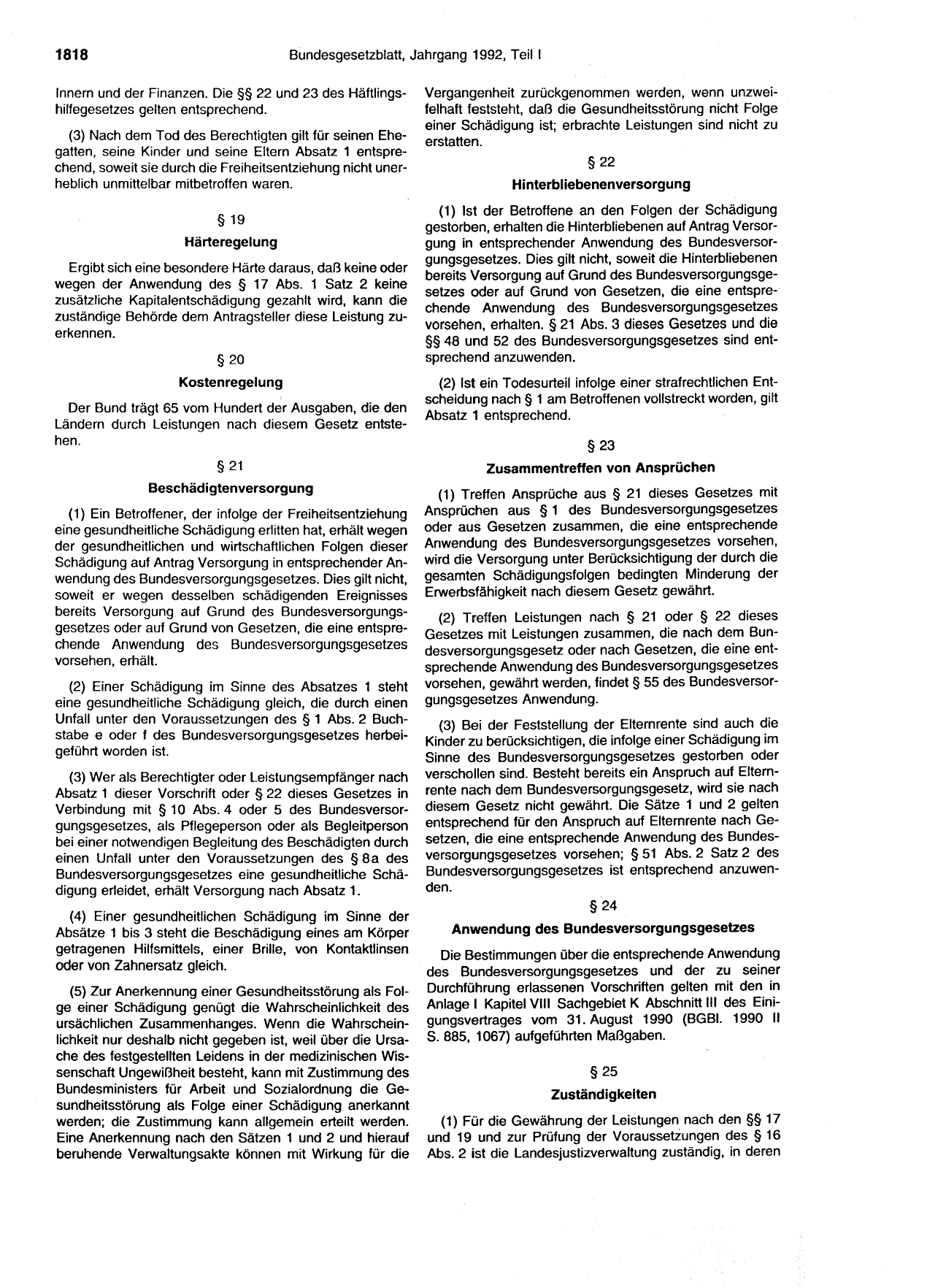 BGBl. 1992, Seite 1818 — Originalseite als Abbildung