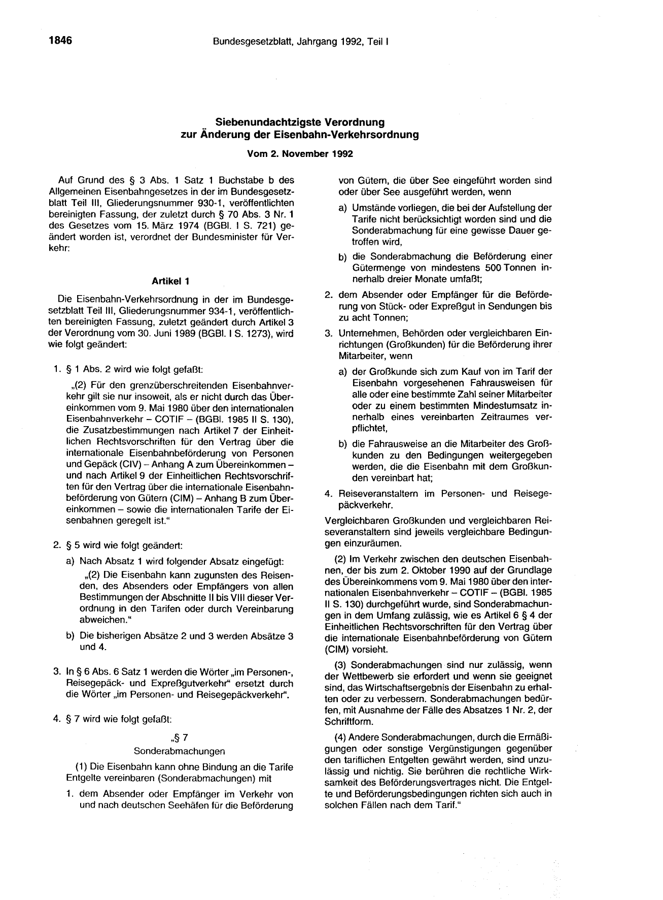 BGBl. 1992, Seite 1846 — Originalseite als Abbildung