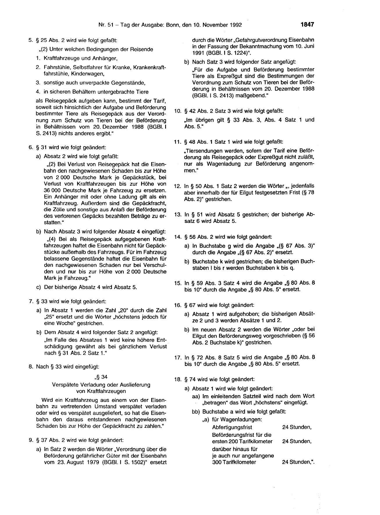 BGBl. 1992, Seite 1847 — Originalseite als Abbildung