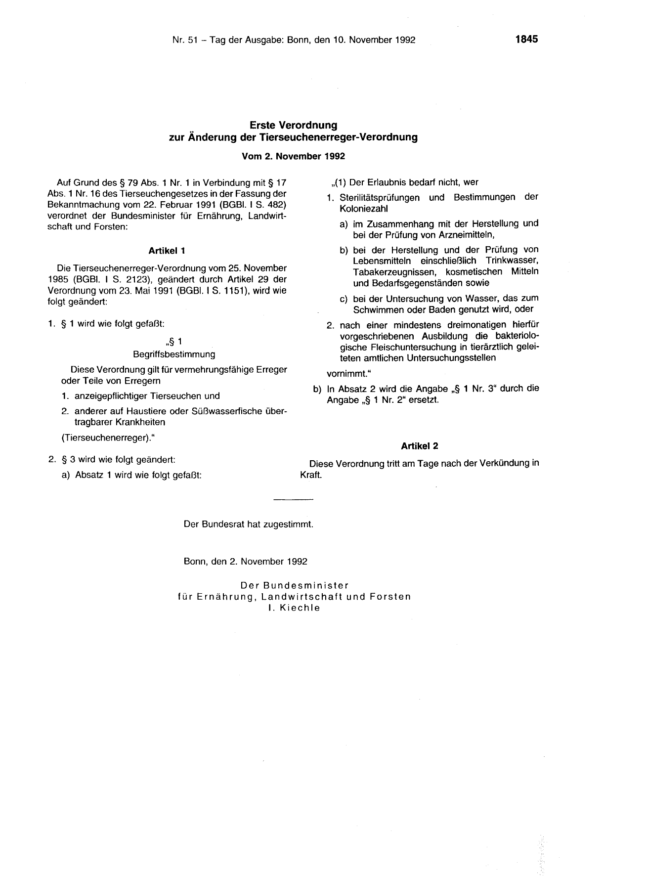 BGBl. 1992, Seite 1845 — Originalseite als Abbildung