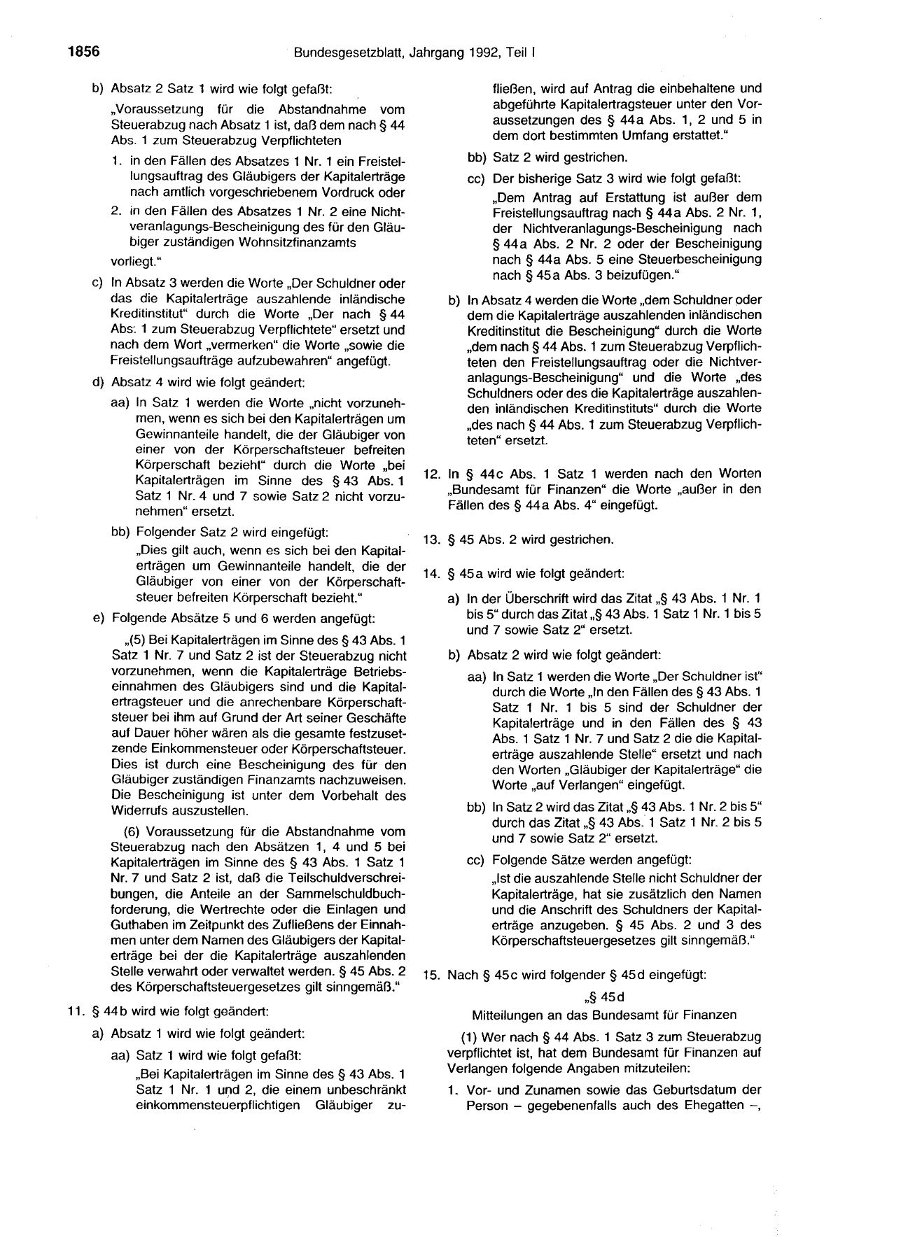 BGBl. 1992, Seite 1856 — Originalseite als Abbildung