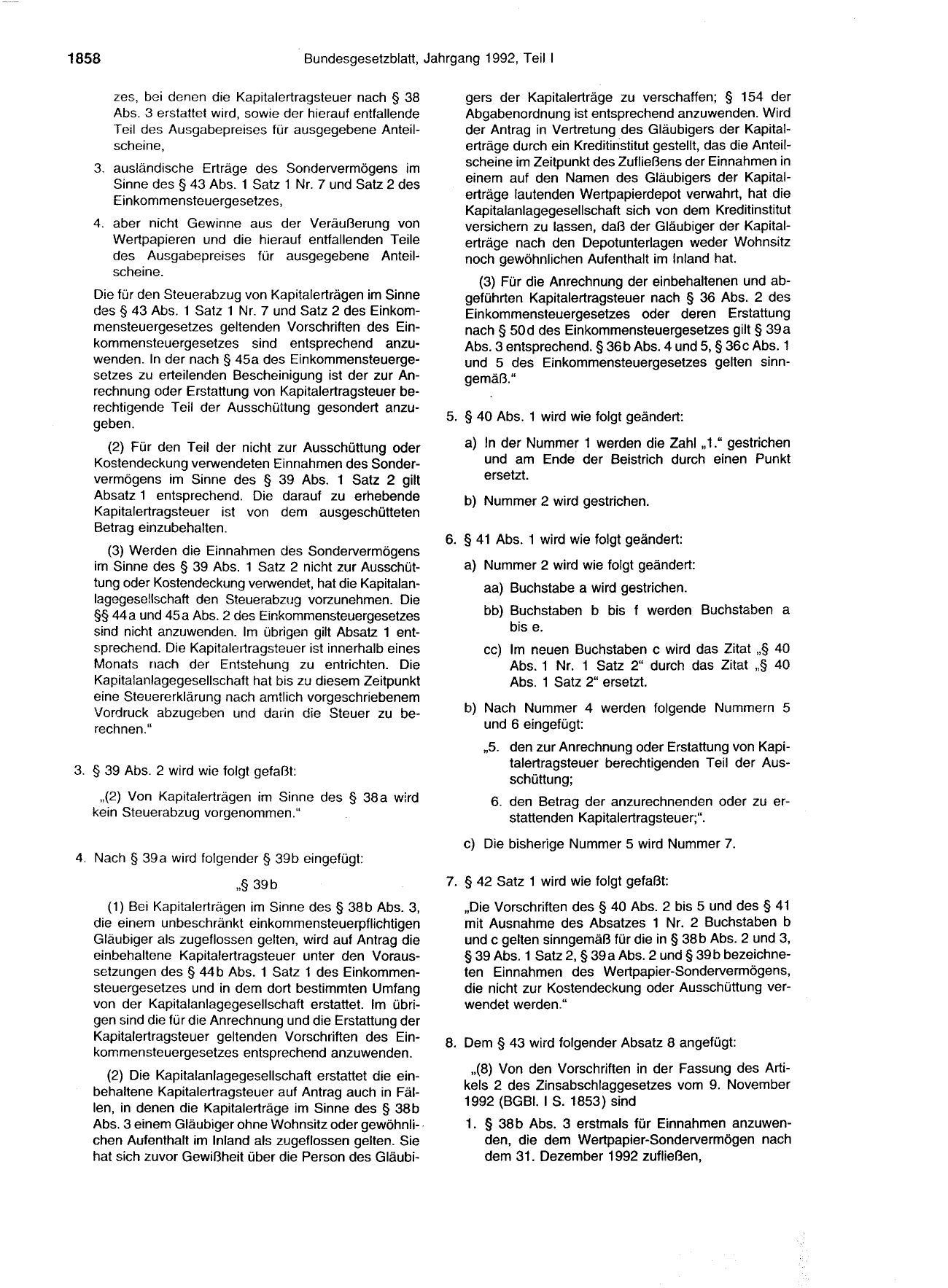 BGBl. 1992, Seite 1858 — Originalseite als Abbildung
