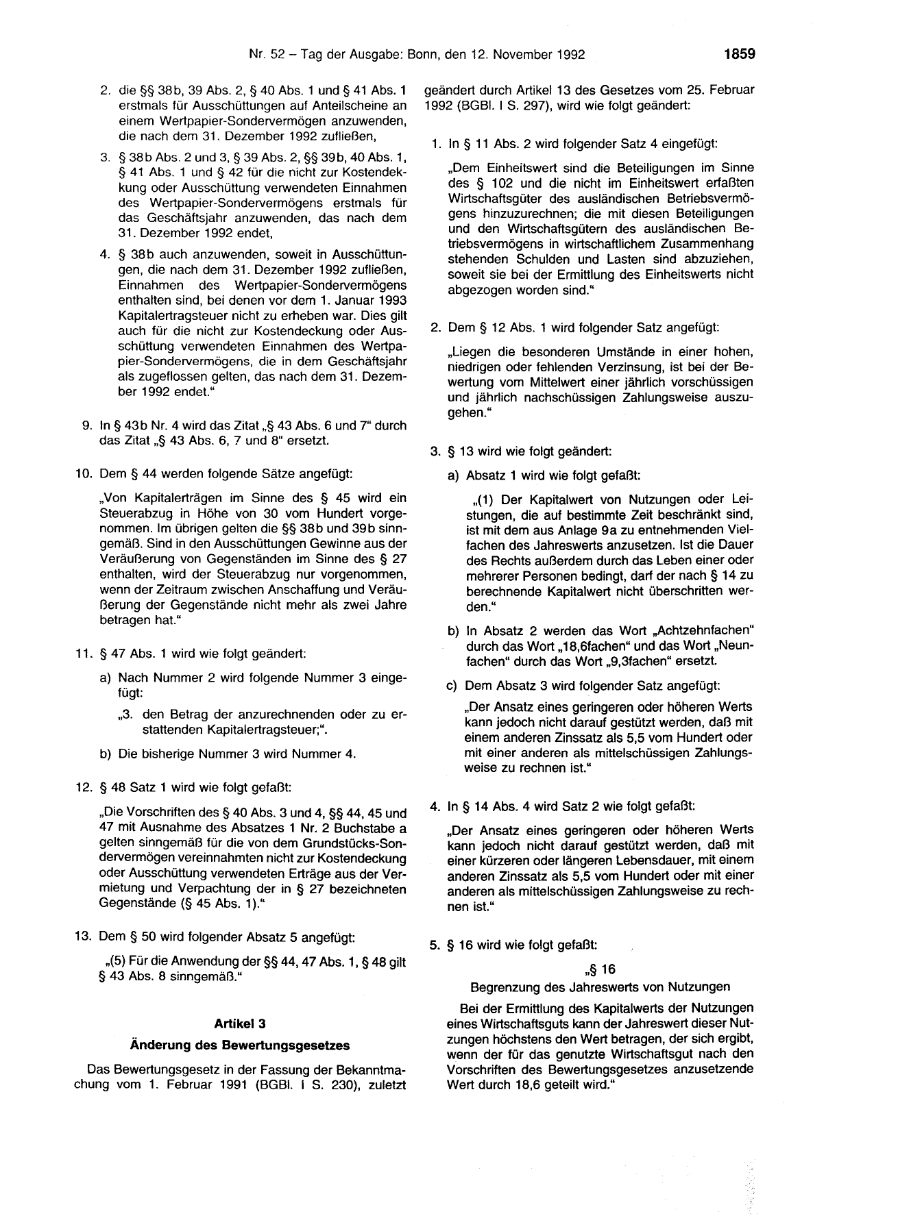 BGBl. 1992, Seite 1859 — Originalseite als Abbildung