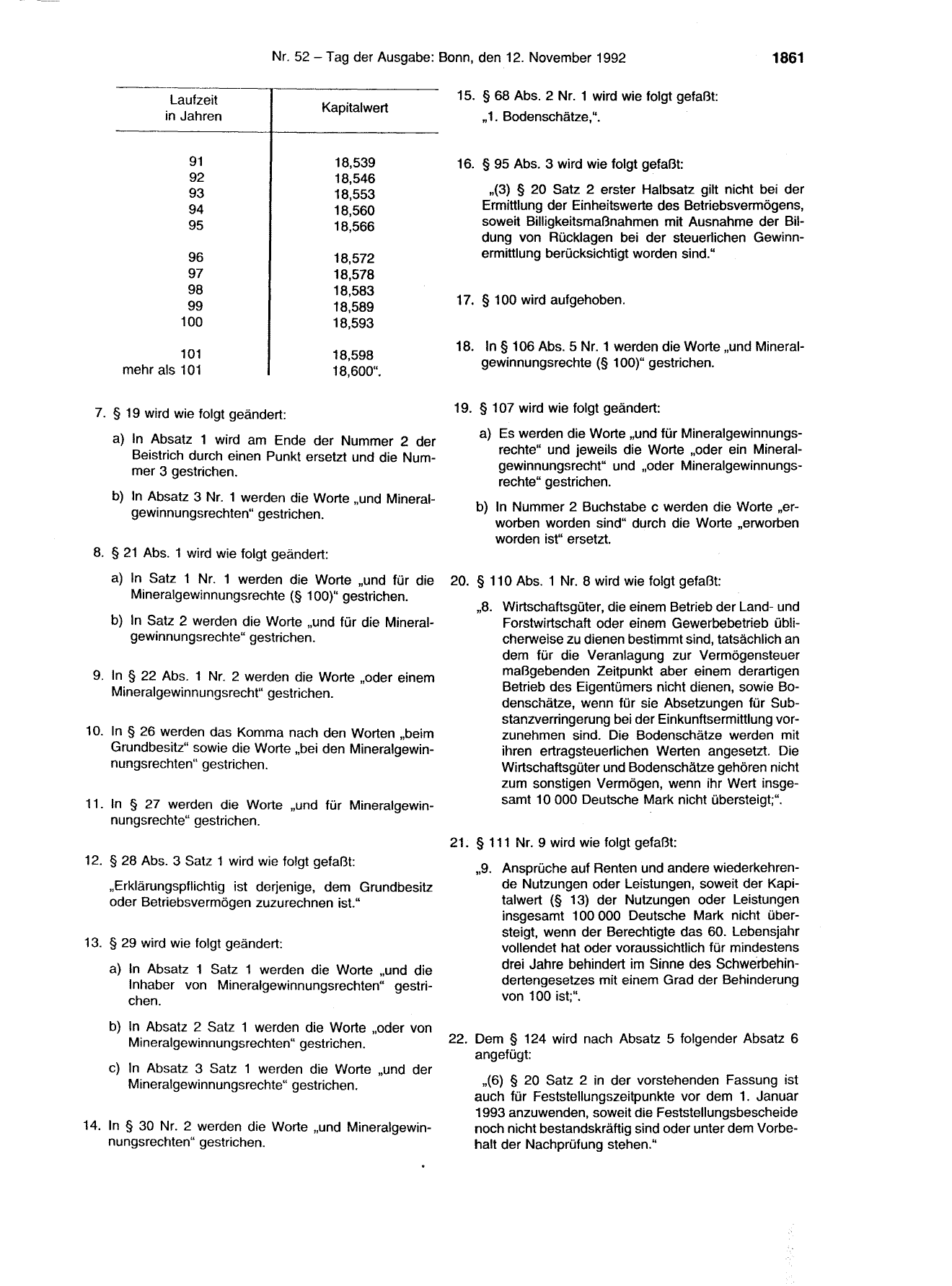 BGBl. 1992, Seite 1861 — Originalseite als Abbildung
