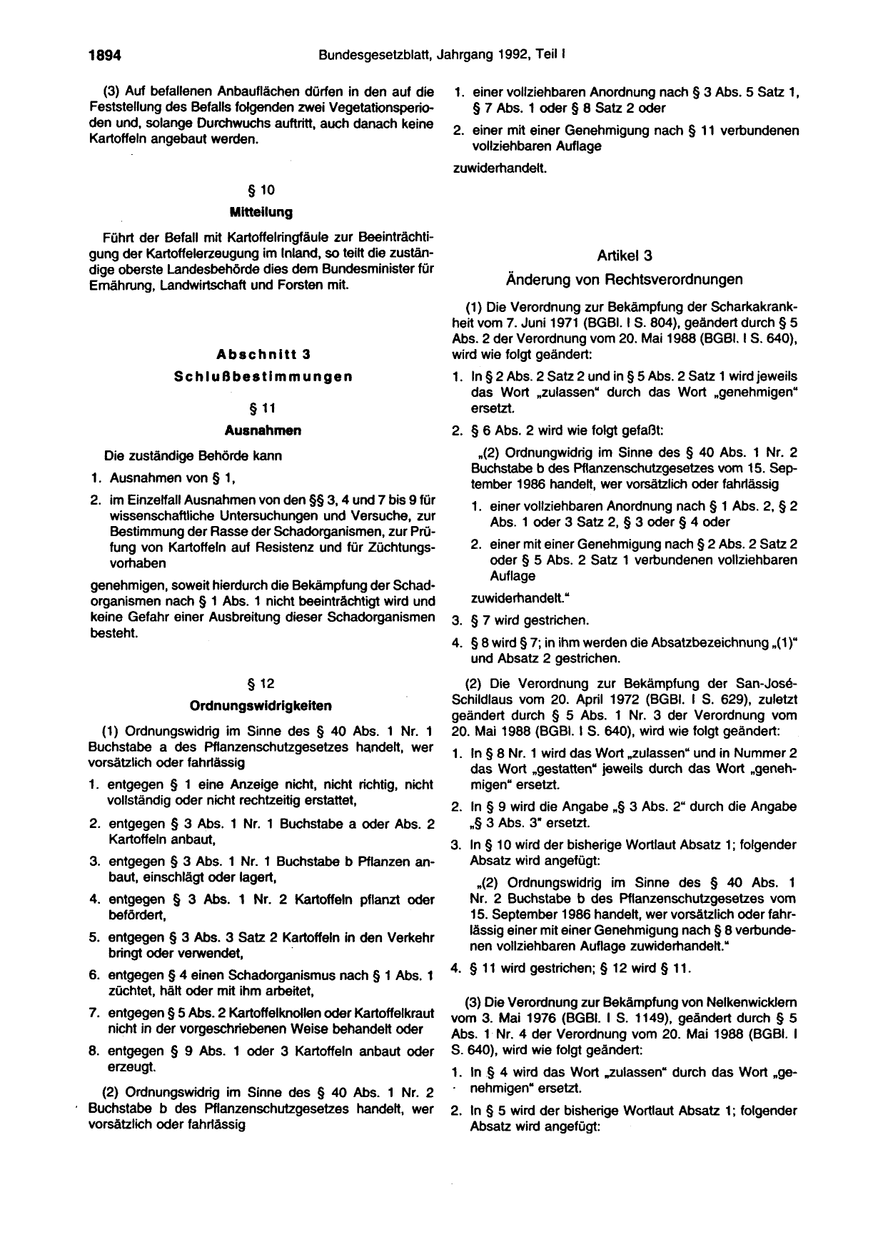 BGBl. 1992, Seite 1894 — Originalseite als Abbildung