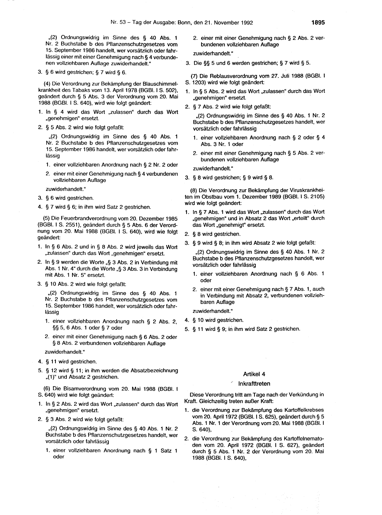 BGBl. 1992, Seite 1895 — Originalseite als Abbildung