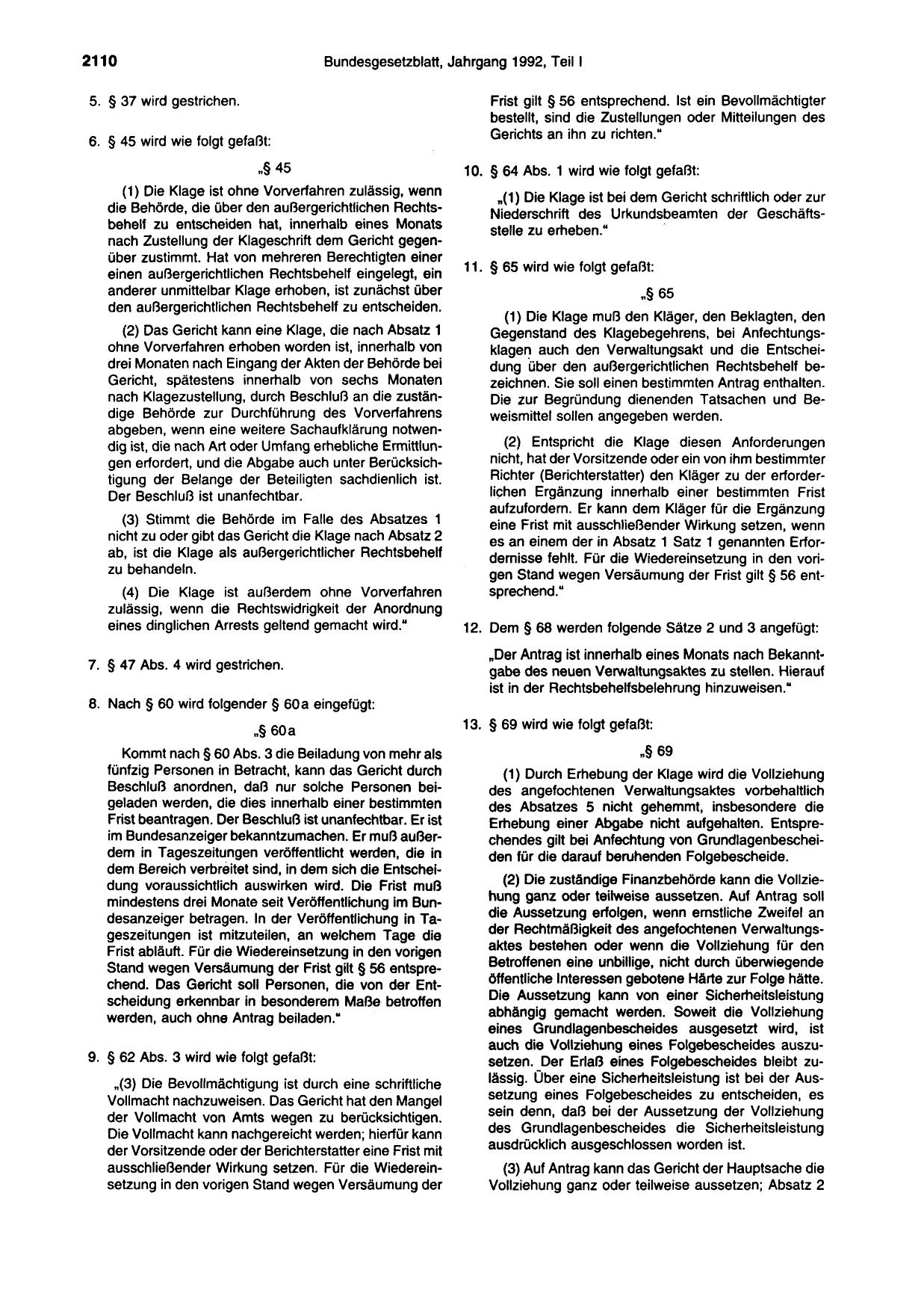 BGBl. 1992, Seite 2110 — Originalseite als Abbildung