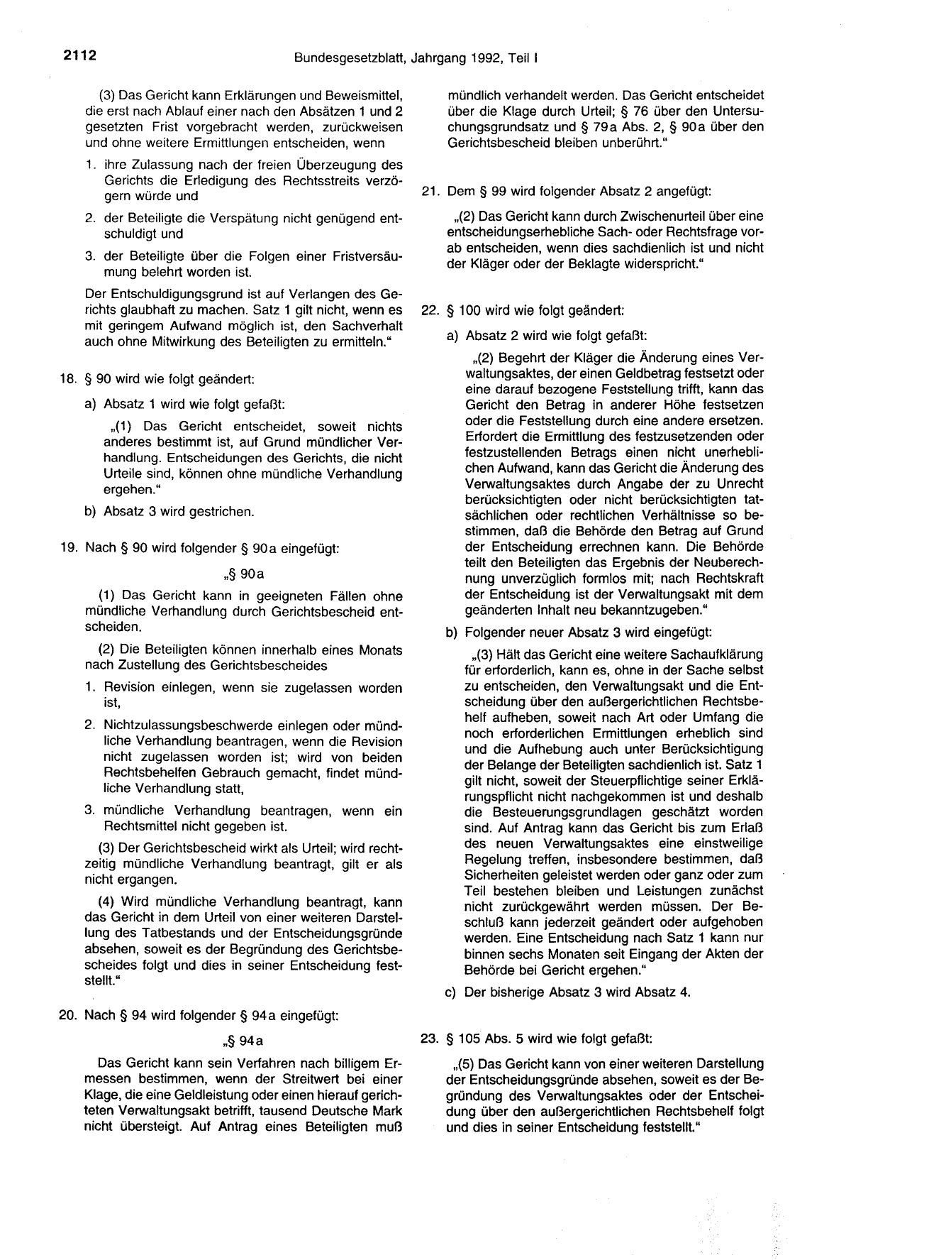 BGBl. 1992, Seite 2112 — Originalseite als Abbildung