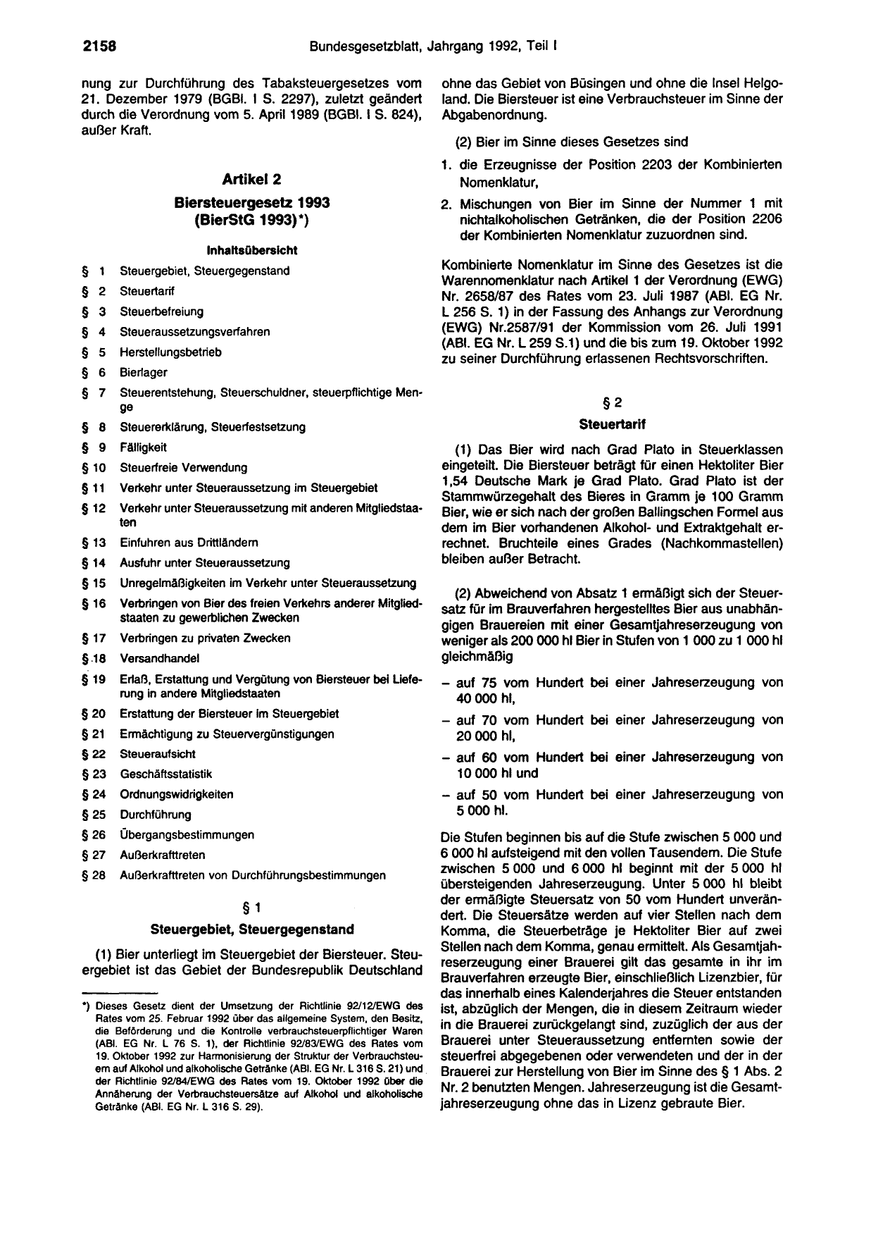 BGBl. 1992, Seite 2158 — Originalseite als Abbildung