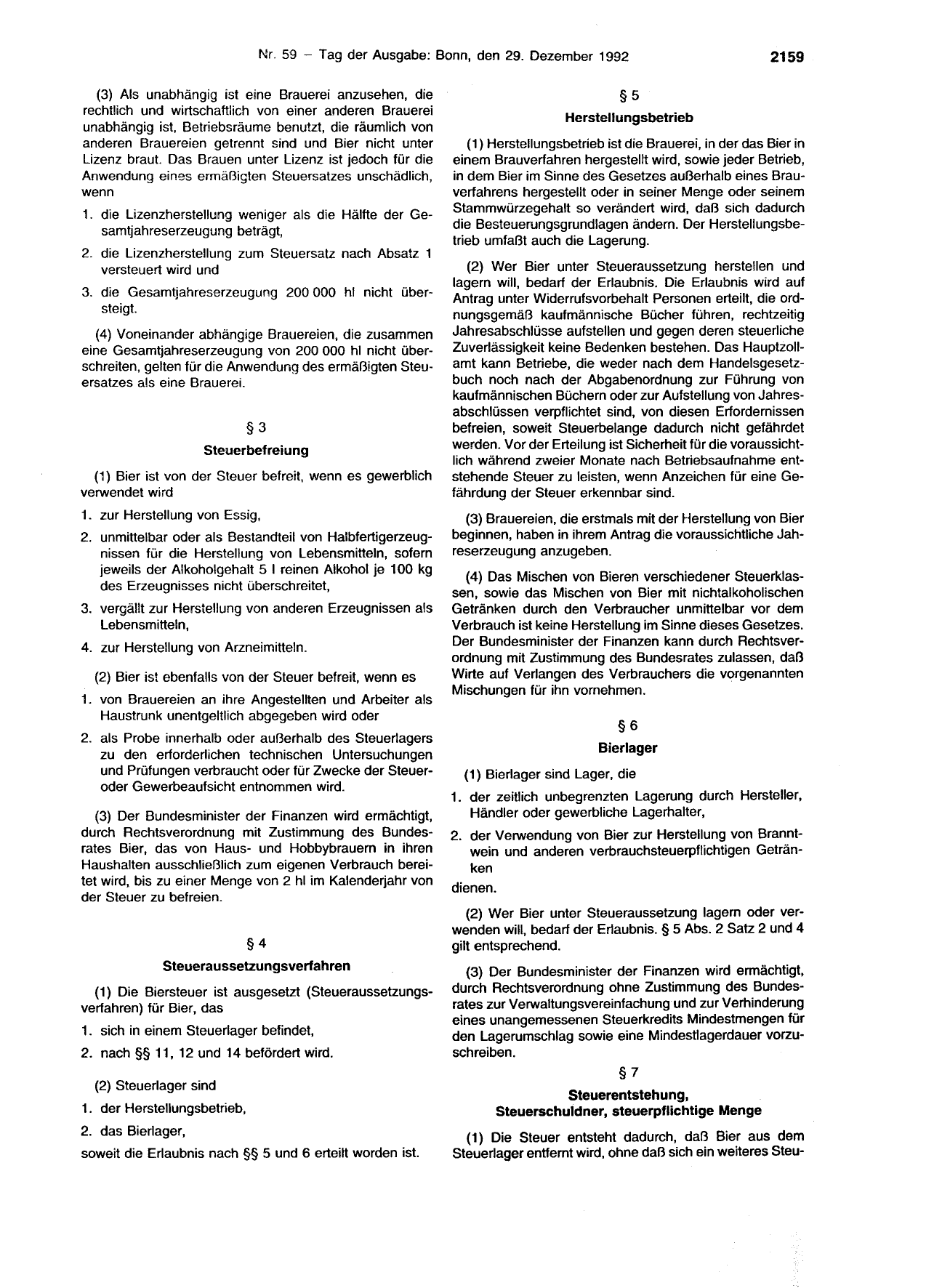 BGBl. 1992, Seite 2159 — Originalseite als Abbildung