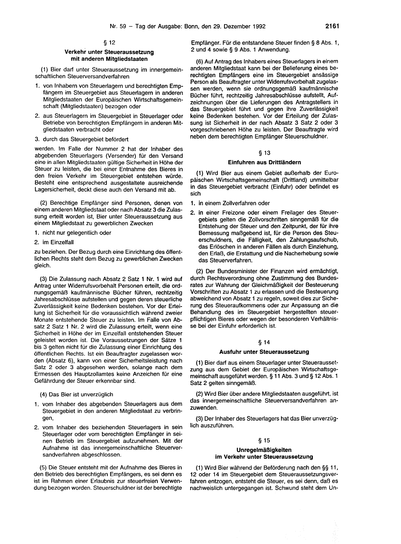 BGBl. 1992, Seite 2161 — Originalseite als Abbildung