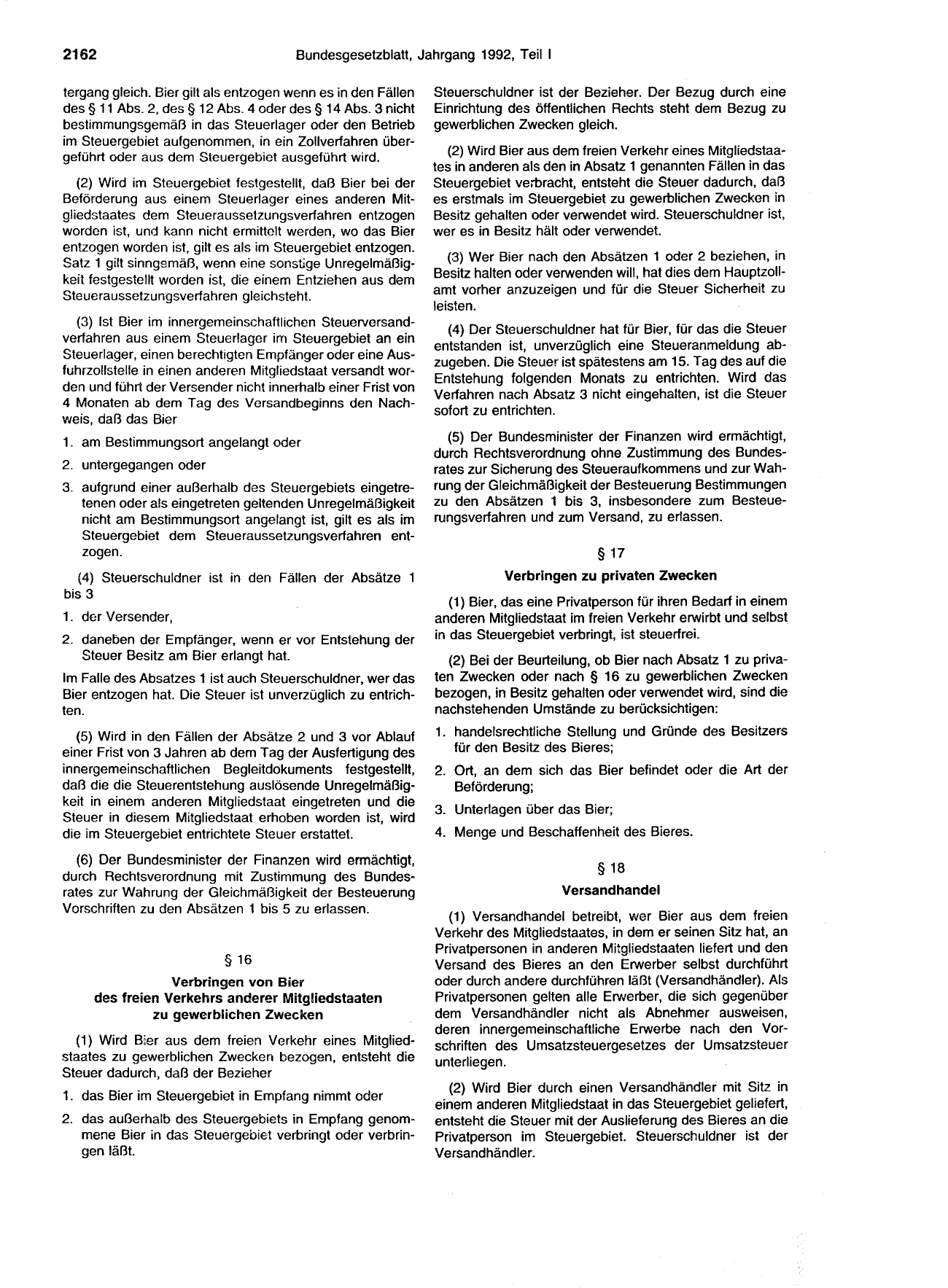 BGBl. 1992, Seite 2162 — Originalseite als Abbildung