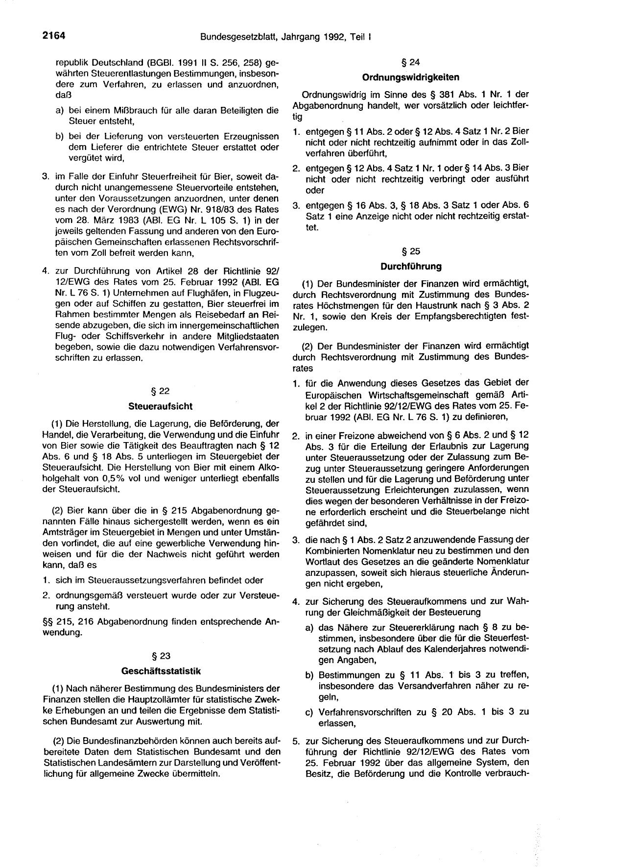 BGBl. 1992, Seite 2164 — Originalseite als Abbildung