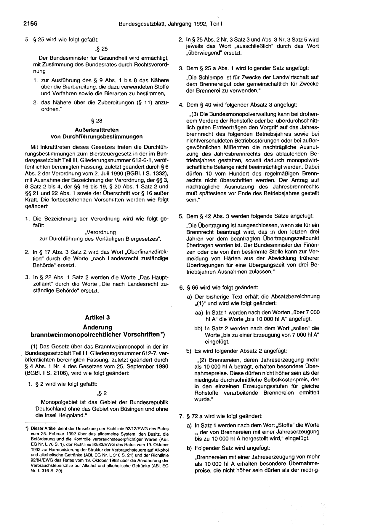 BGBl. 1992, Seite 2166 — Originalseite als Abbildung