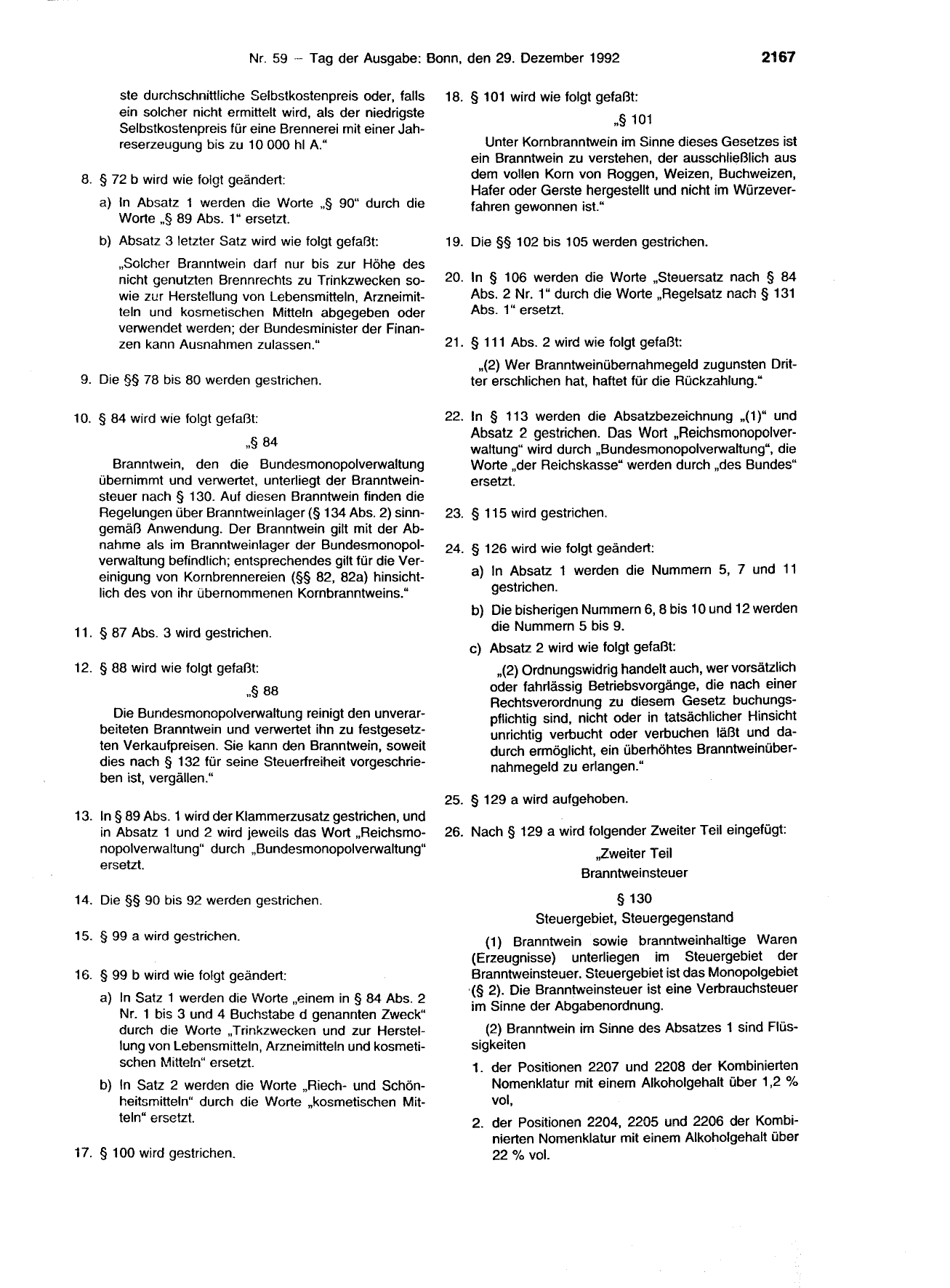BGBl. 1992, Seite 2167 — Originalseite als Abbildung