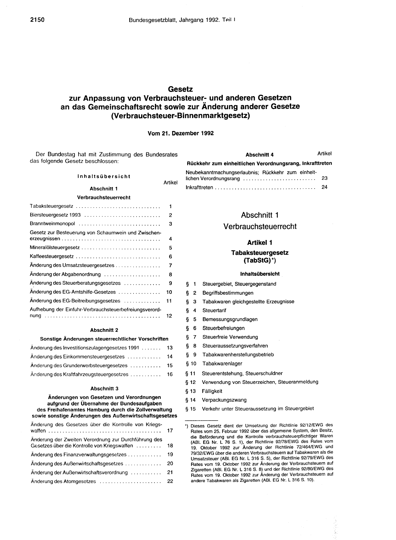 BGBl. 1992, Seite 21150 — Originalseite als Abbildung