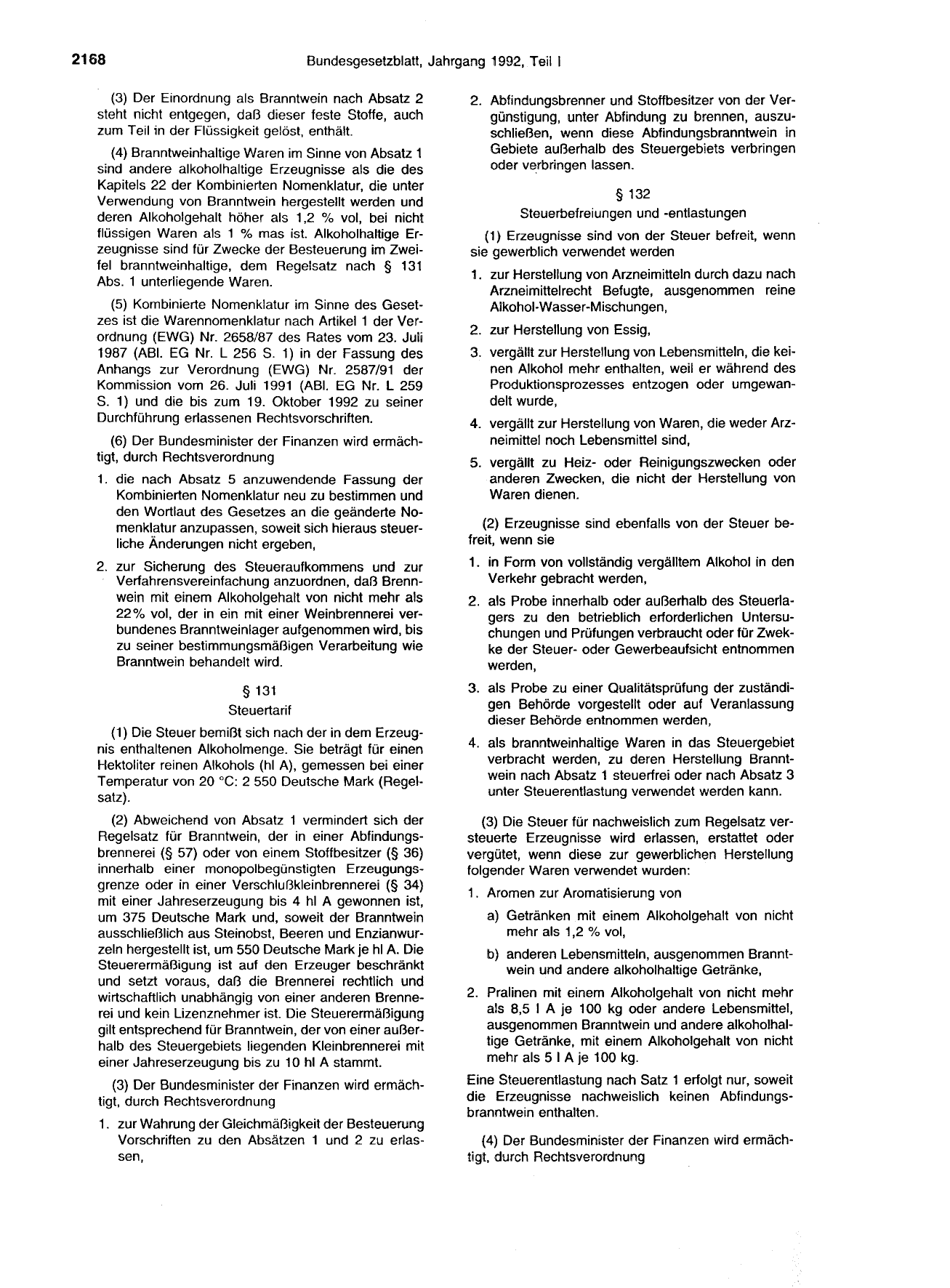 BGBl. 1992, Seite 2168 — Originalseite als Abbildung