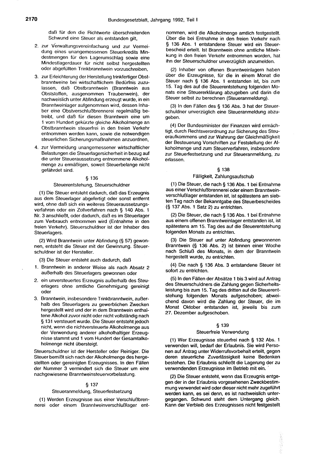 BGBl. 1992, Seite 2170 — Originalseite als Abbildung