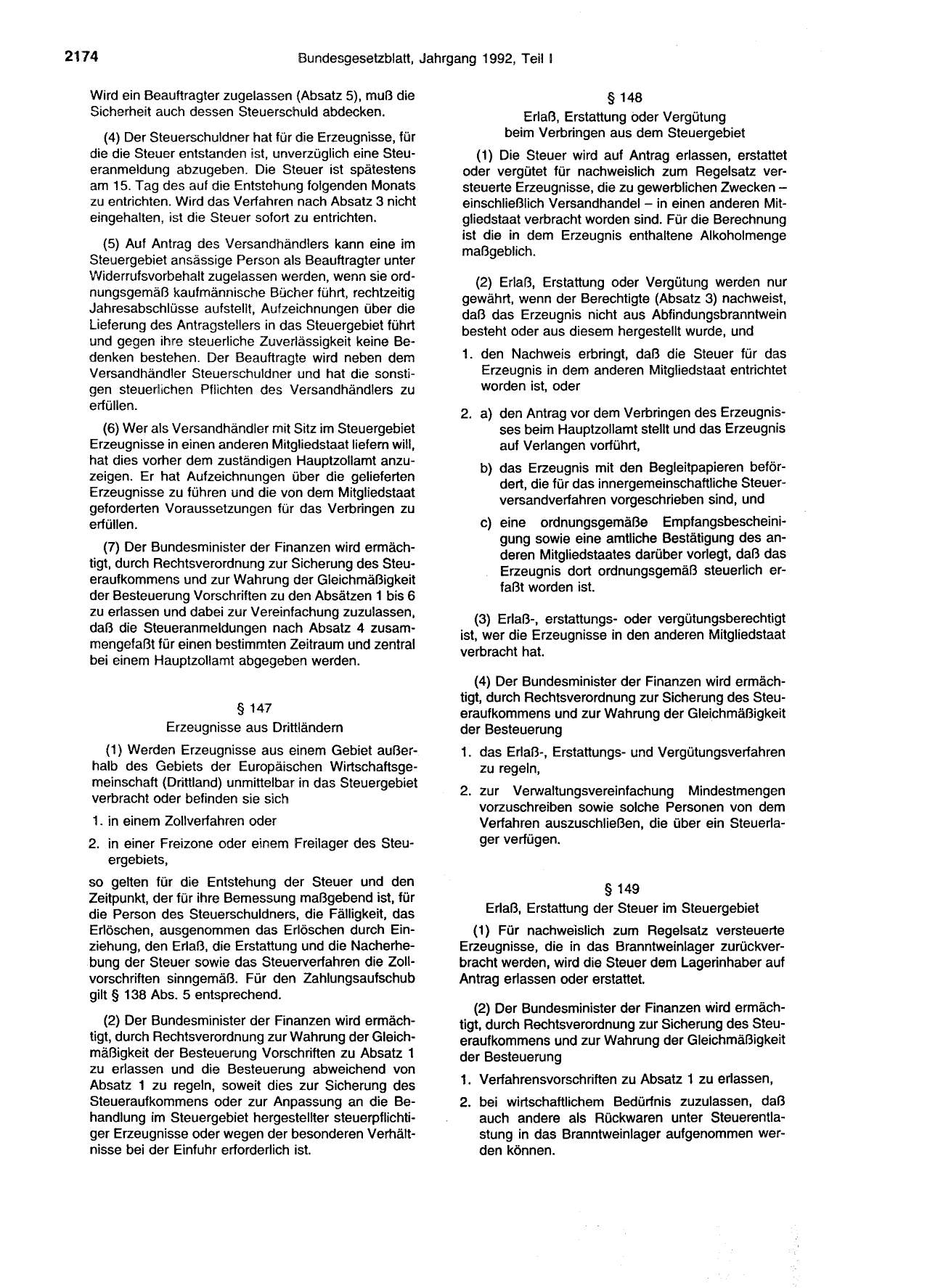 BGBl. 1992, Seite 2174 — Originalseite als Abbildung