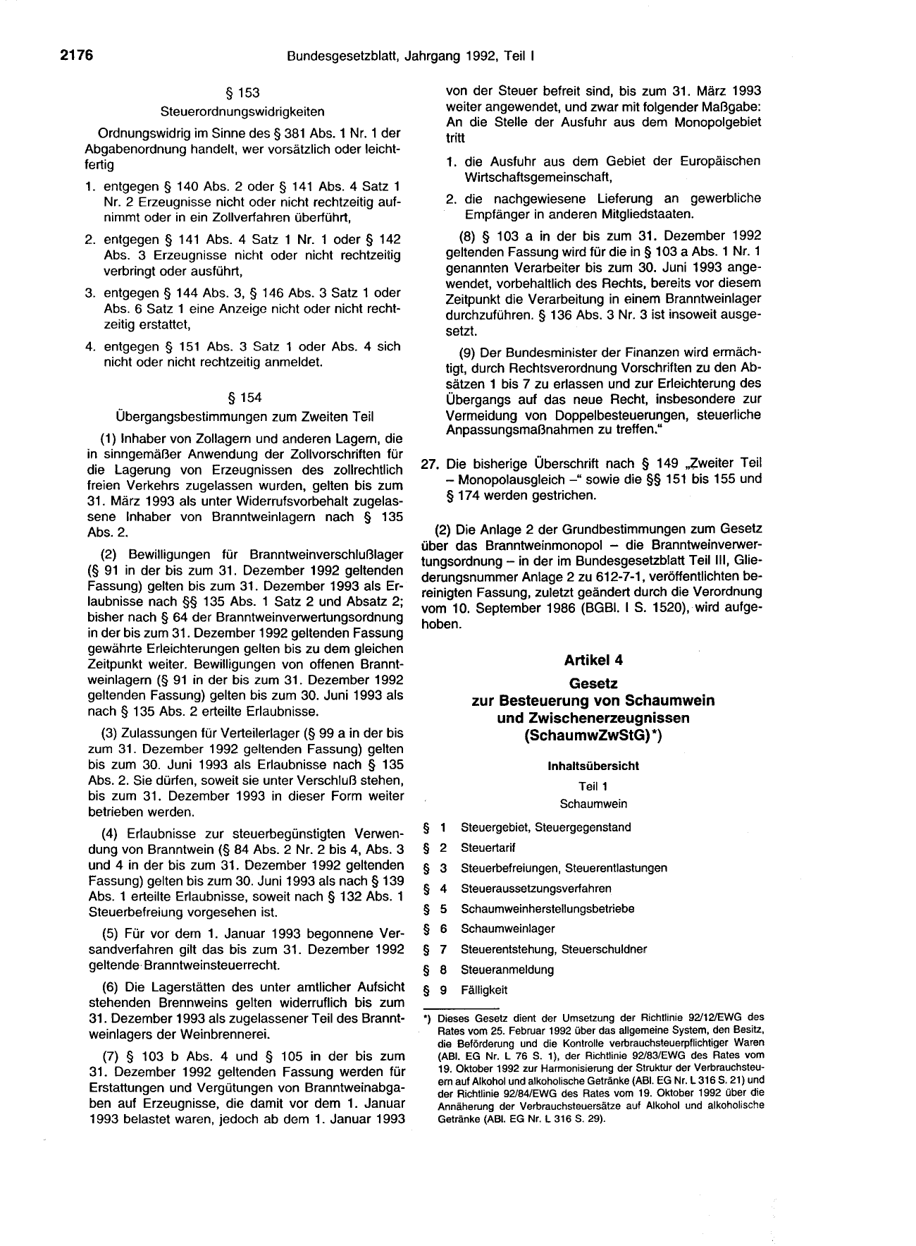 BGBl. 1992, Seite 2176 — Originalseite als Abbildung