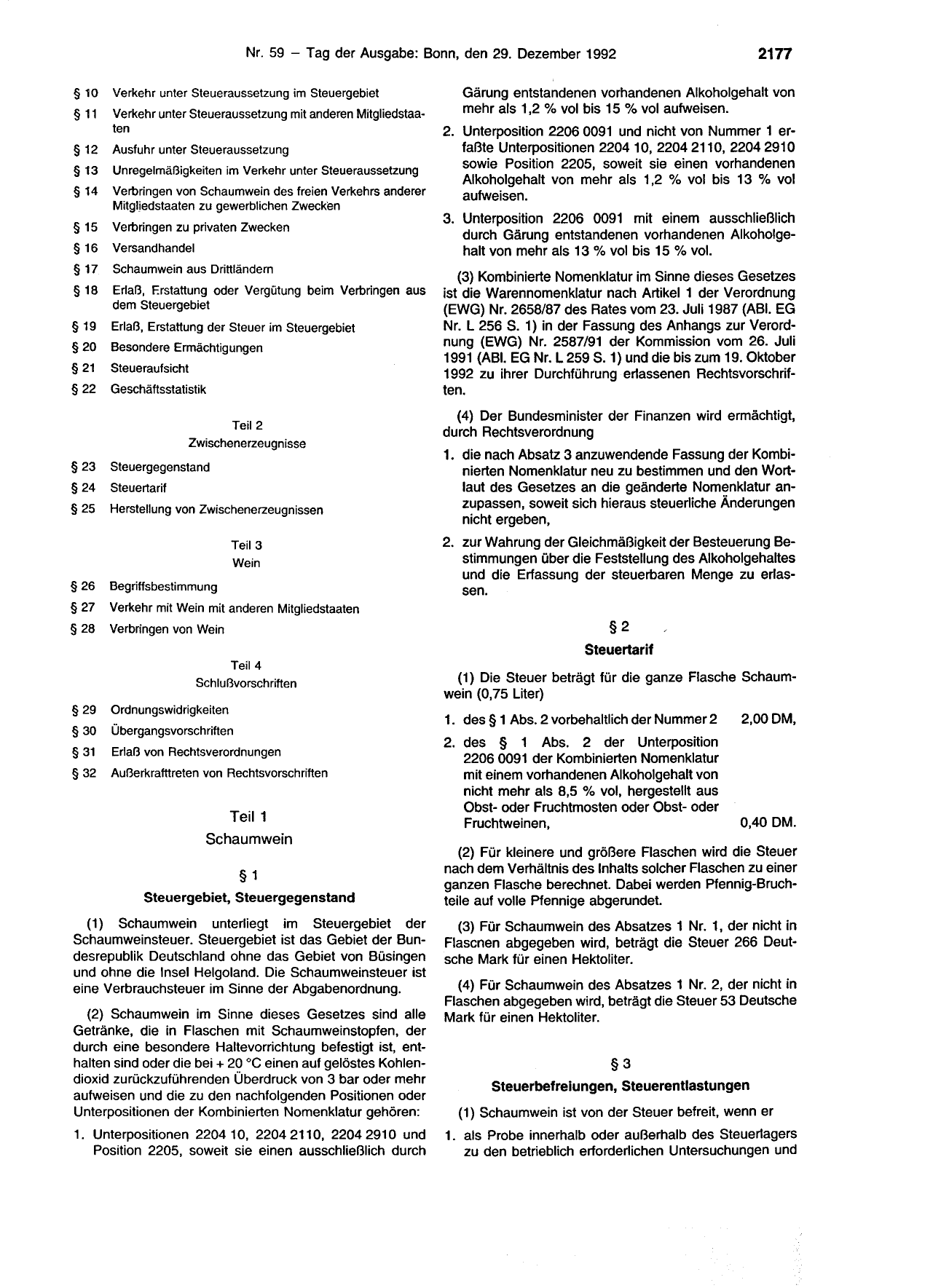 BGBl. 1992, Seite 2177 — Originalseite als Abbildung