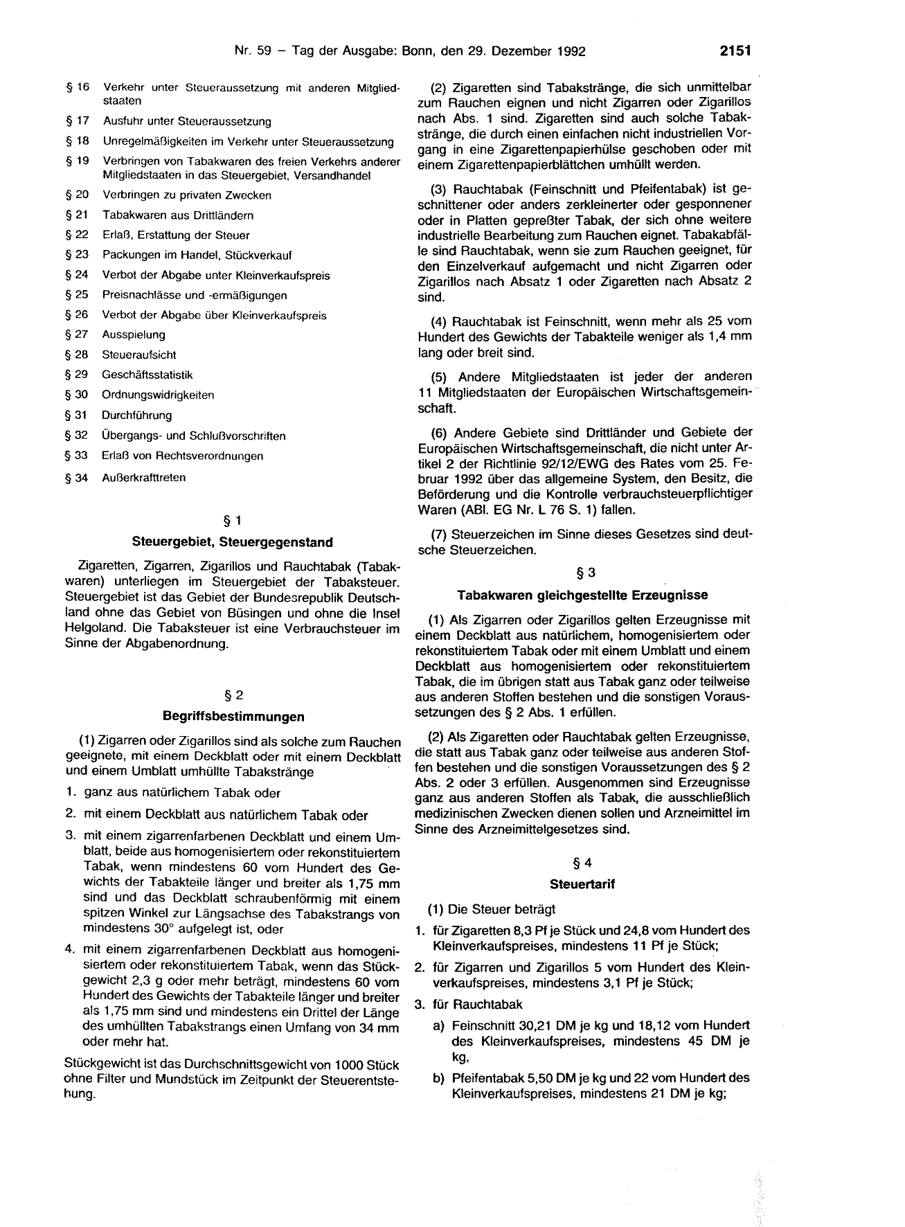 BGBl. 1992, Seite 2151 — Originalseite als Abbildung