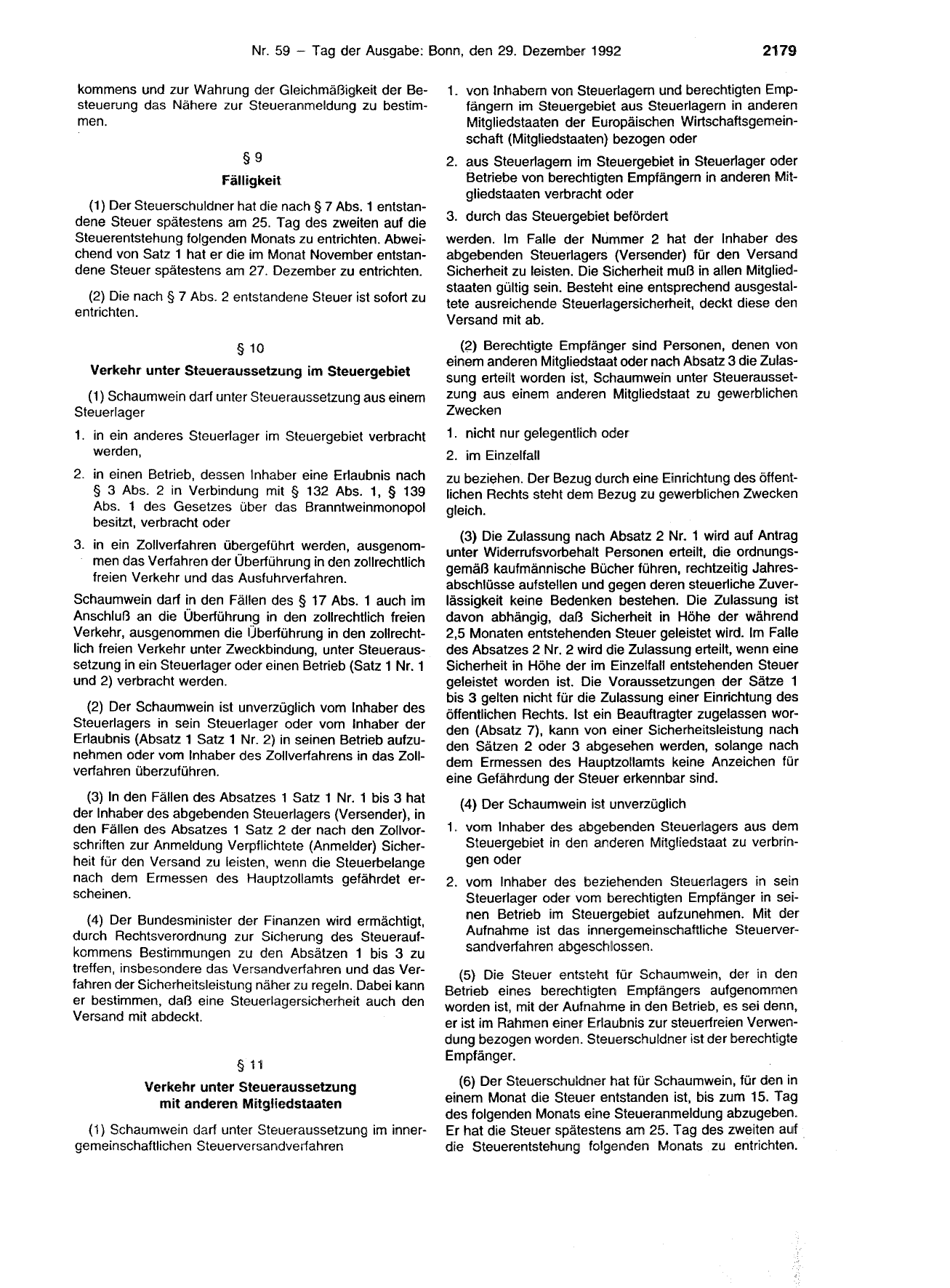 BGBl. 1992, Seite 2179 — Originalseite als Abbildung