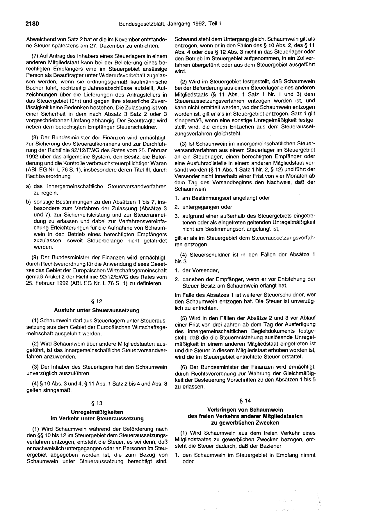 BGBl. 1992, Seite 2180 — Originalseite als Abbildung