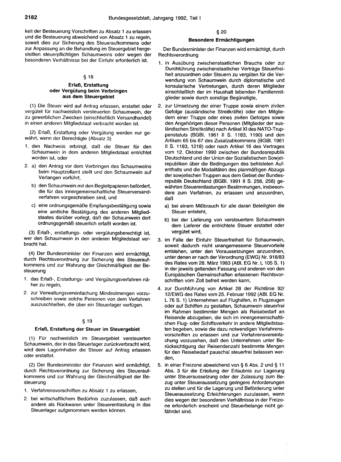BGBl. 1992, Seite 2182 — Originalseite als Abbildung