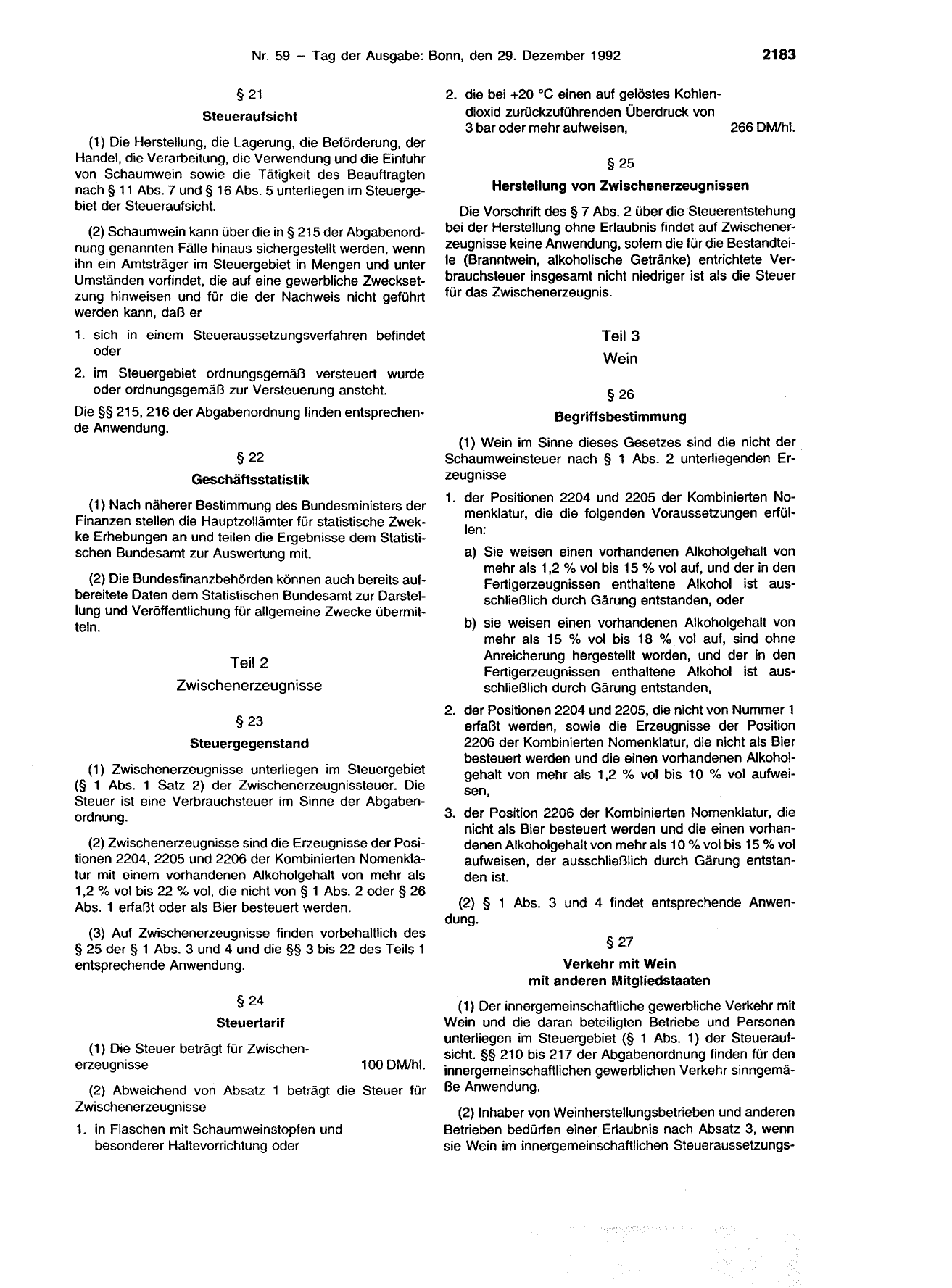 BGBl. 1992, Seite 2183 — Originalseite als Abbildung