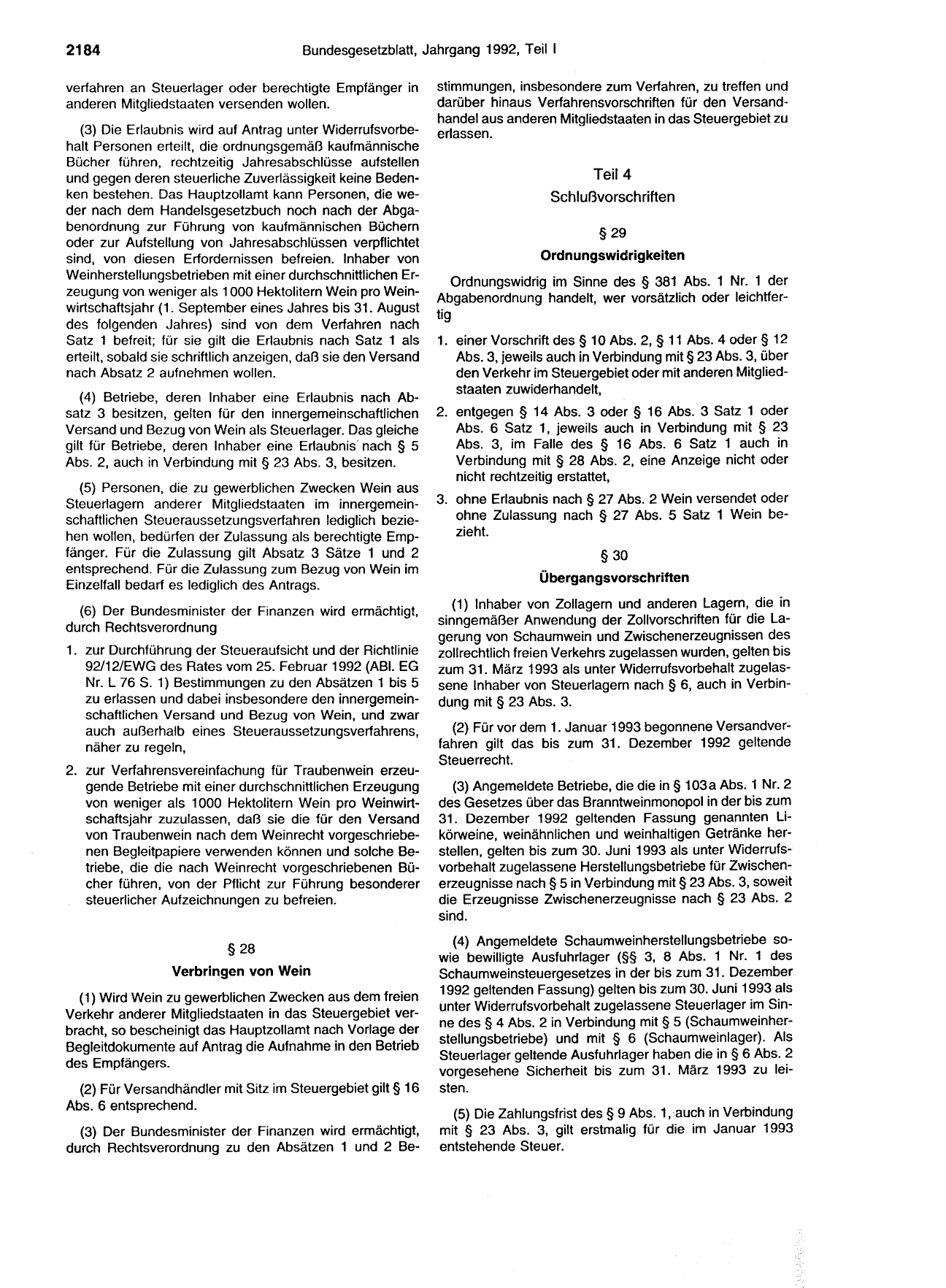 BGBl. 1992, Seite 2184 — Originalseite als Abbildung
