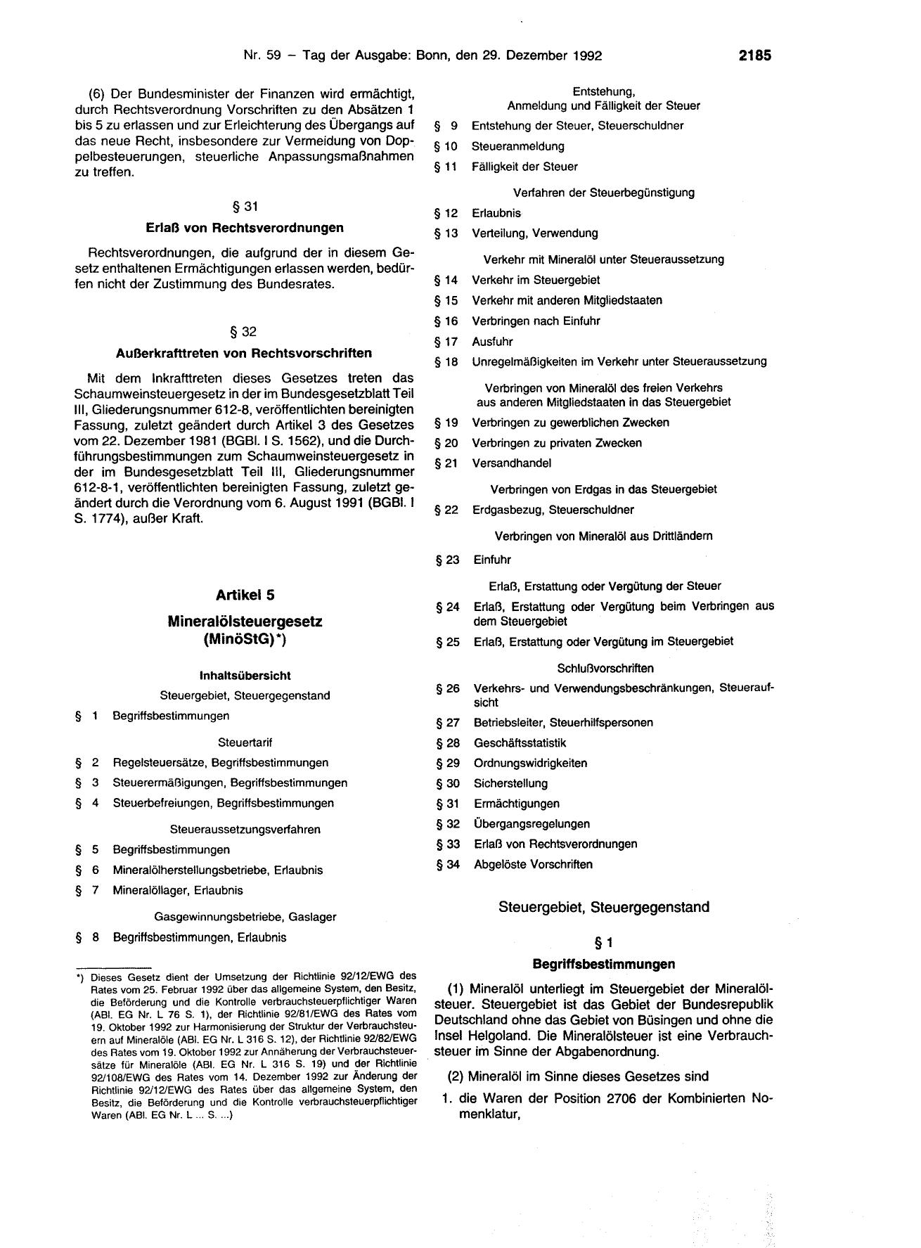 BGBl. 1992, Seite 2185 — Originalseite als Abbildung
