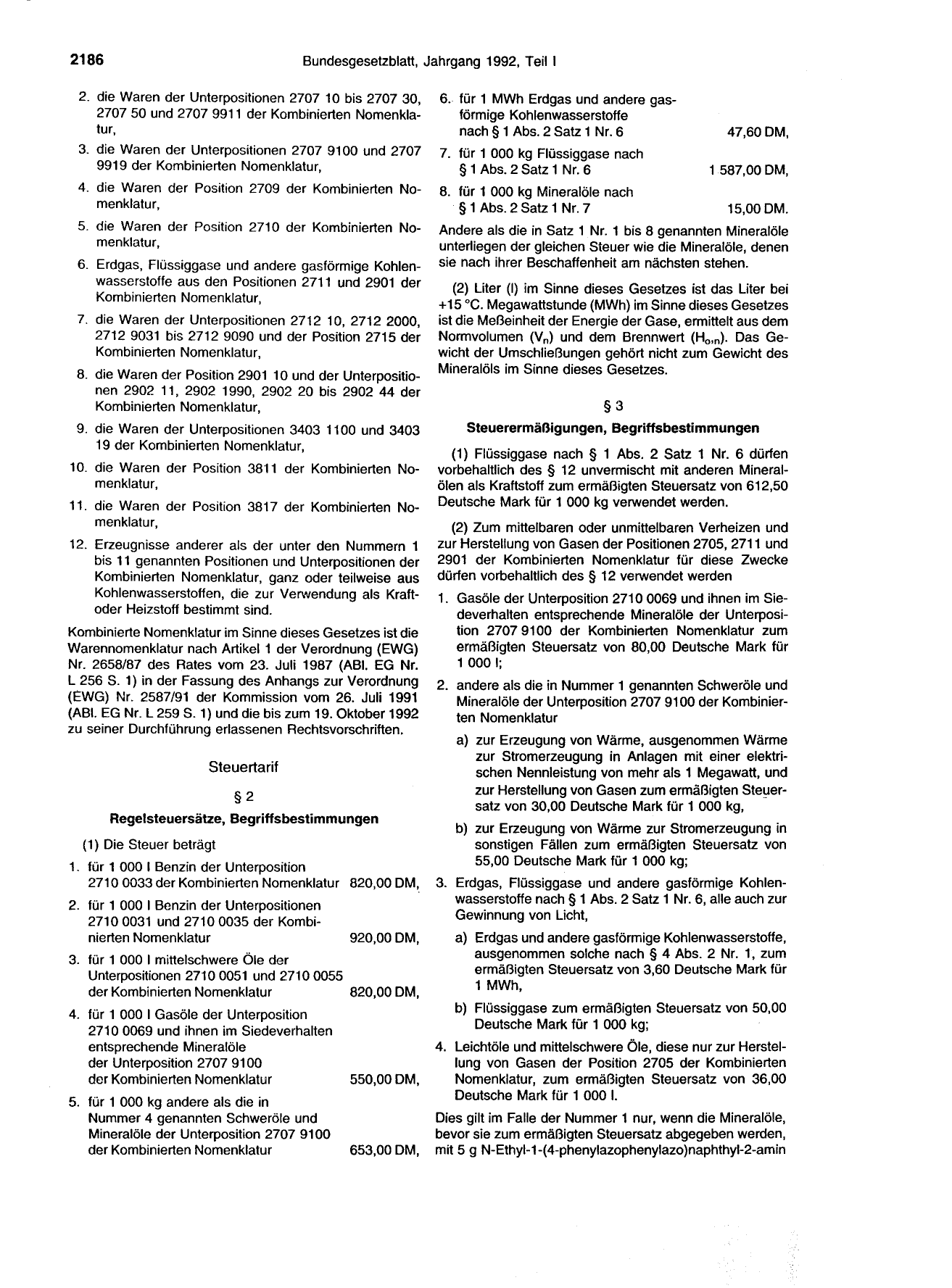 BGBl. 1992, Seite 2186 — Originalseite als Abbildung