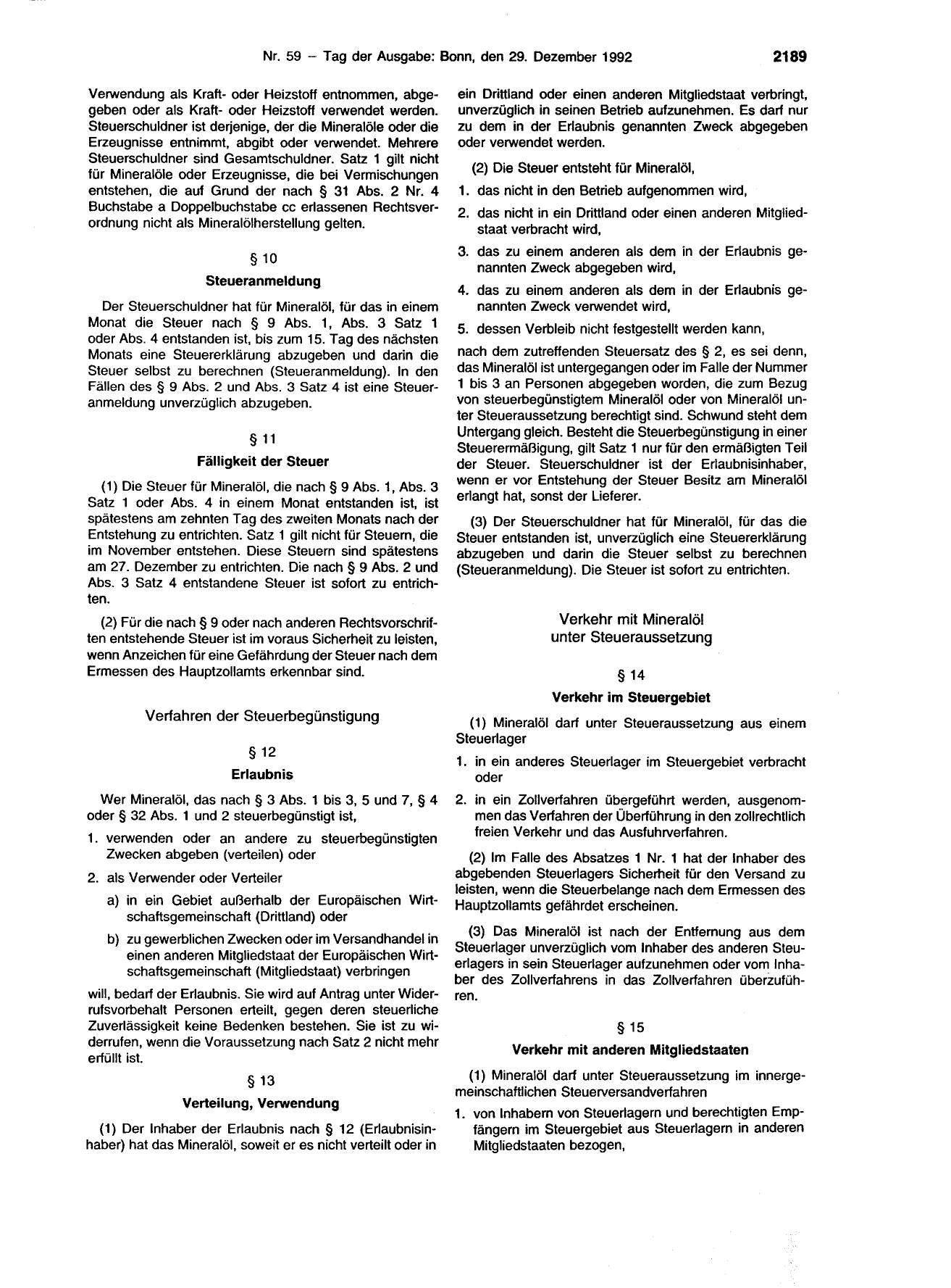 BGBl. 1992, Seite 2189 — Originalseite als Abbildung