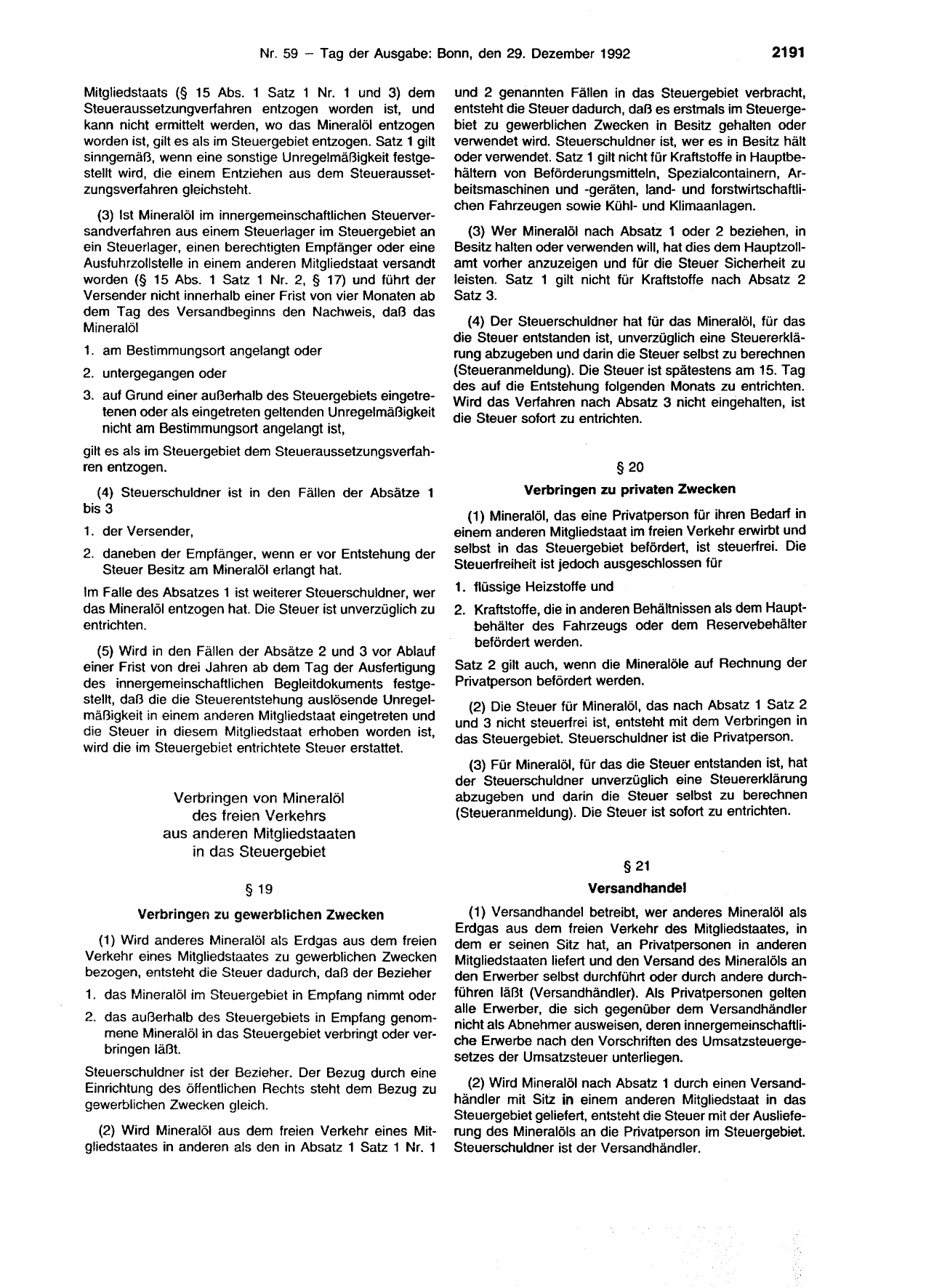 BGBl. 1992, Seite 2191 — Originalseite als Abbildung