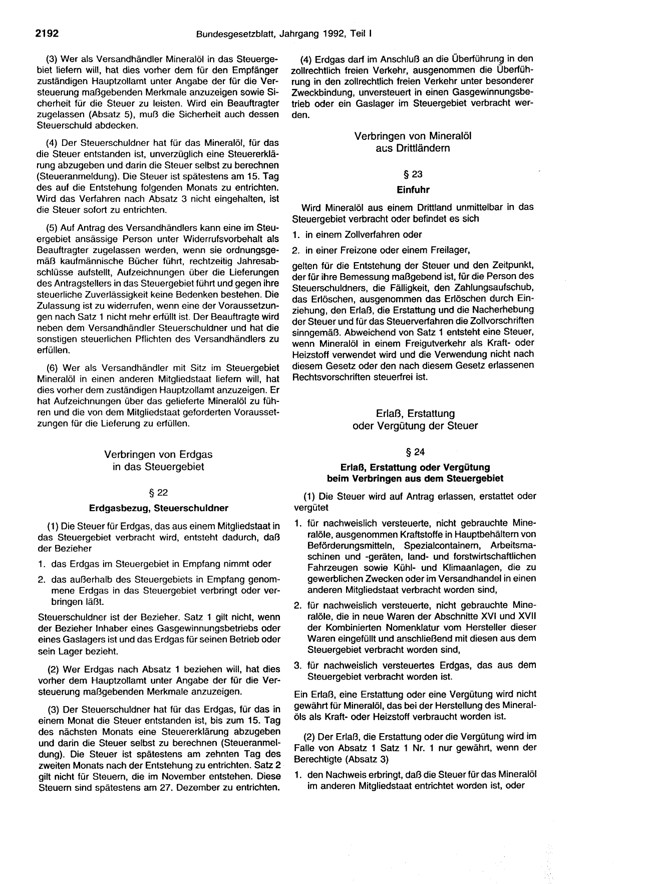 BGBl. 1992, Seite 2192 — Originalseite als Abbildung