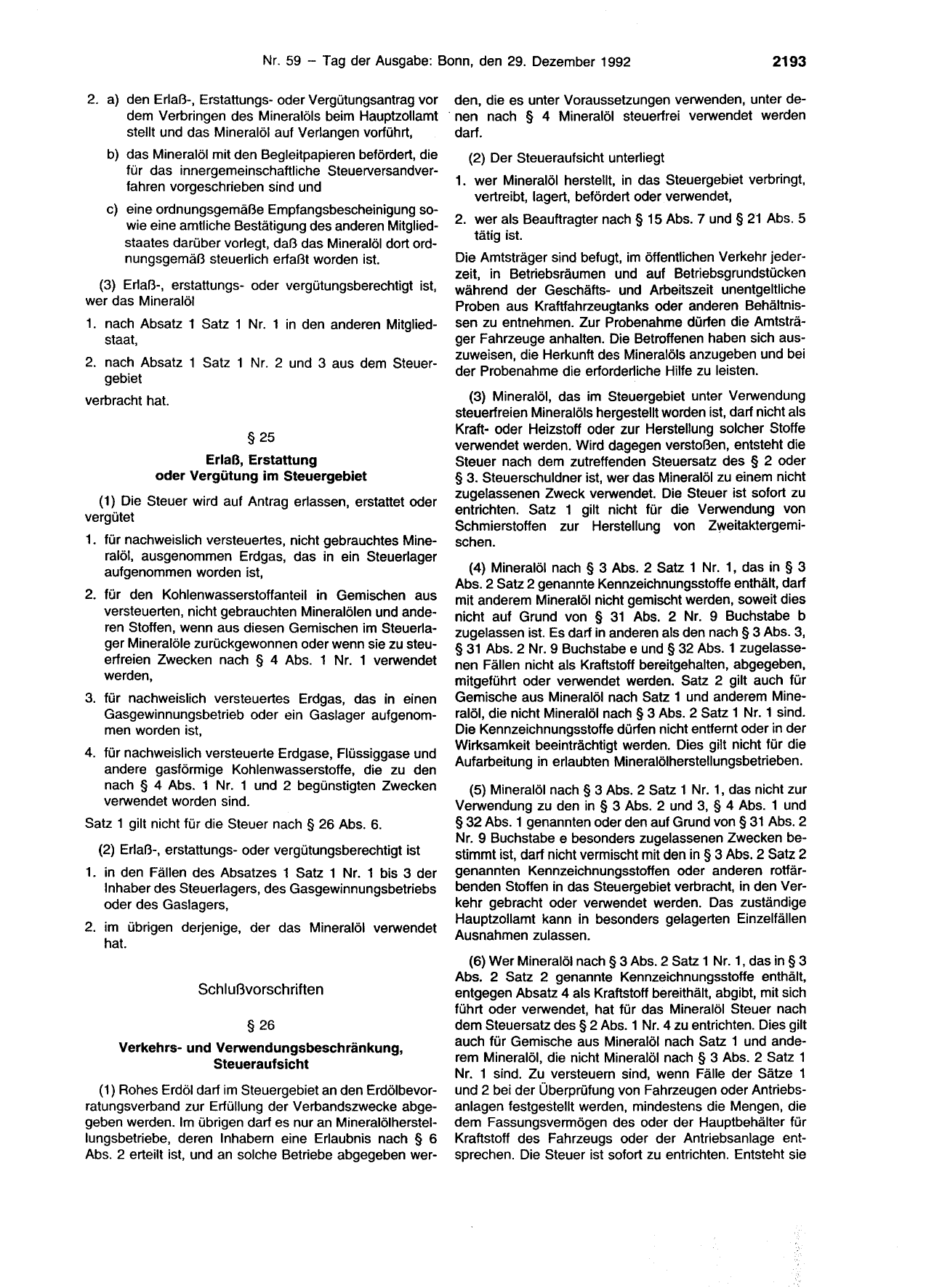 BGBl. 1992, Seite 2193 — Originalseite als Abbildung