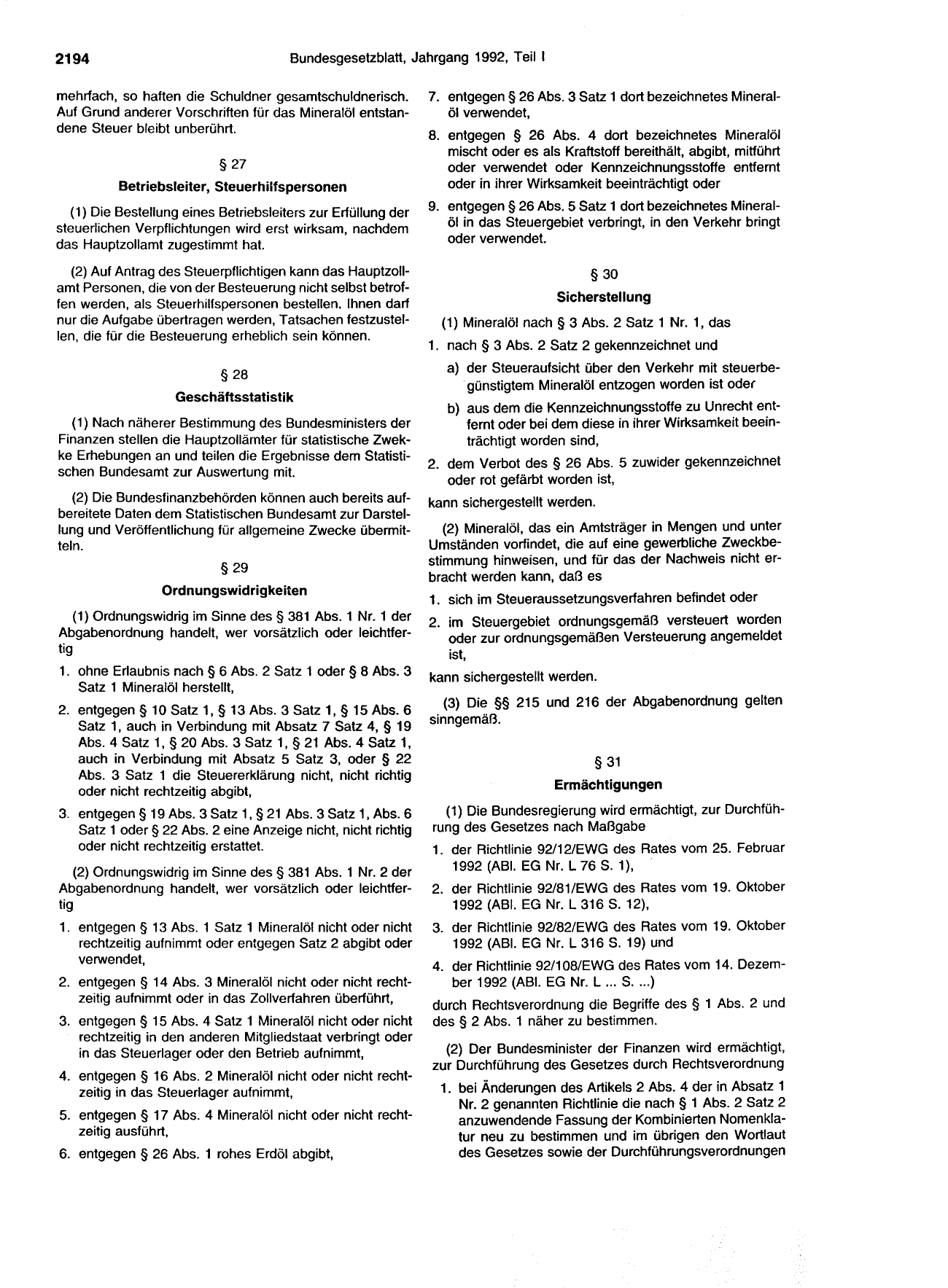BGBl. 1992, Seite 2194 — Originalseite als Abbildung
