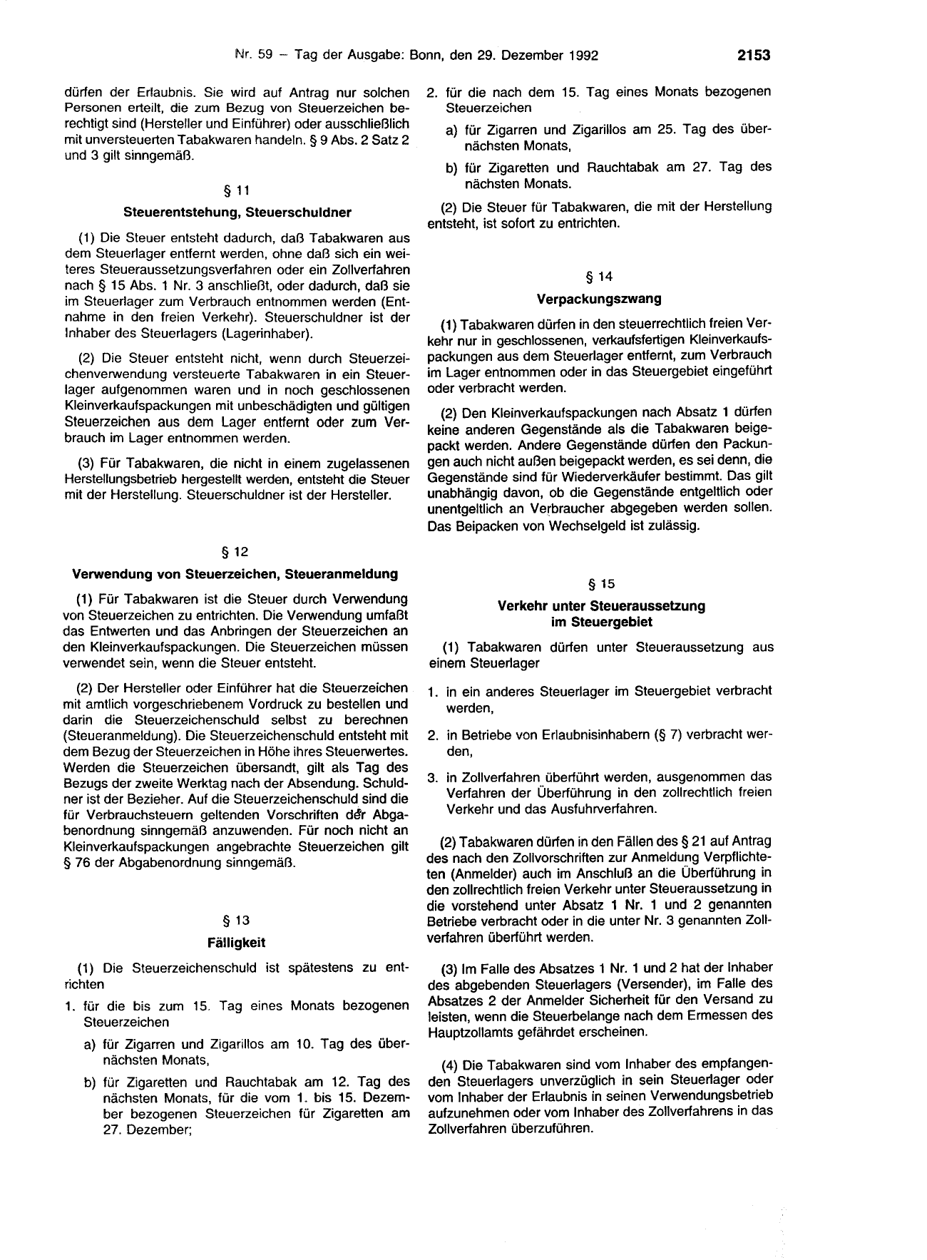 BGBl. 1992, Seite 2153 — Originalseite als Abbildung