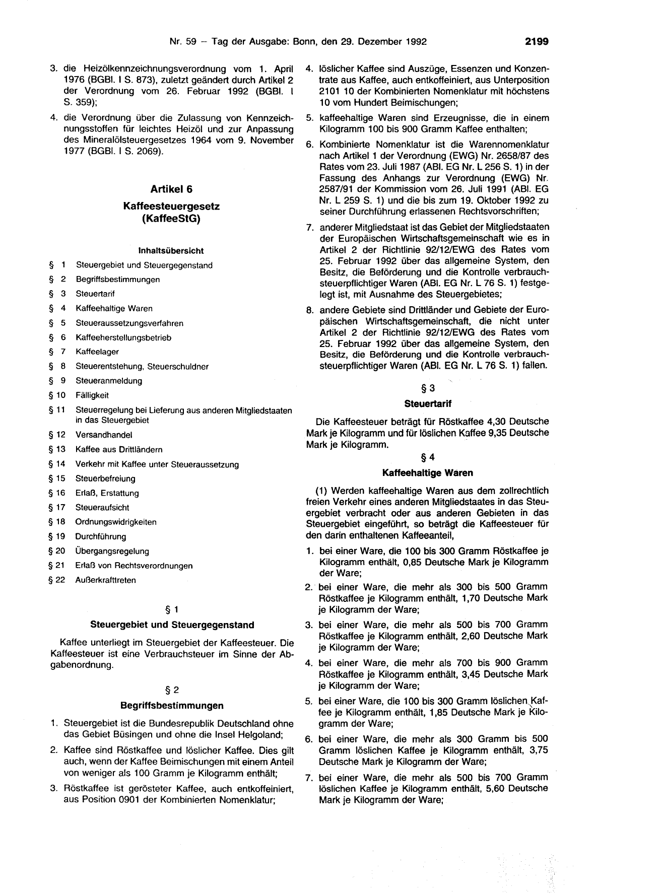 BGBl. 1992, Seite 2199 — Originalseite als Abbildung