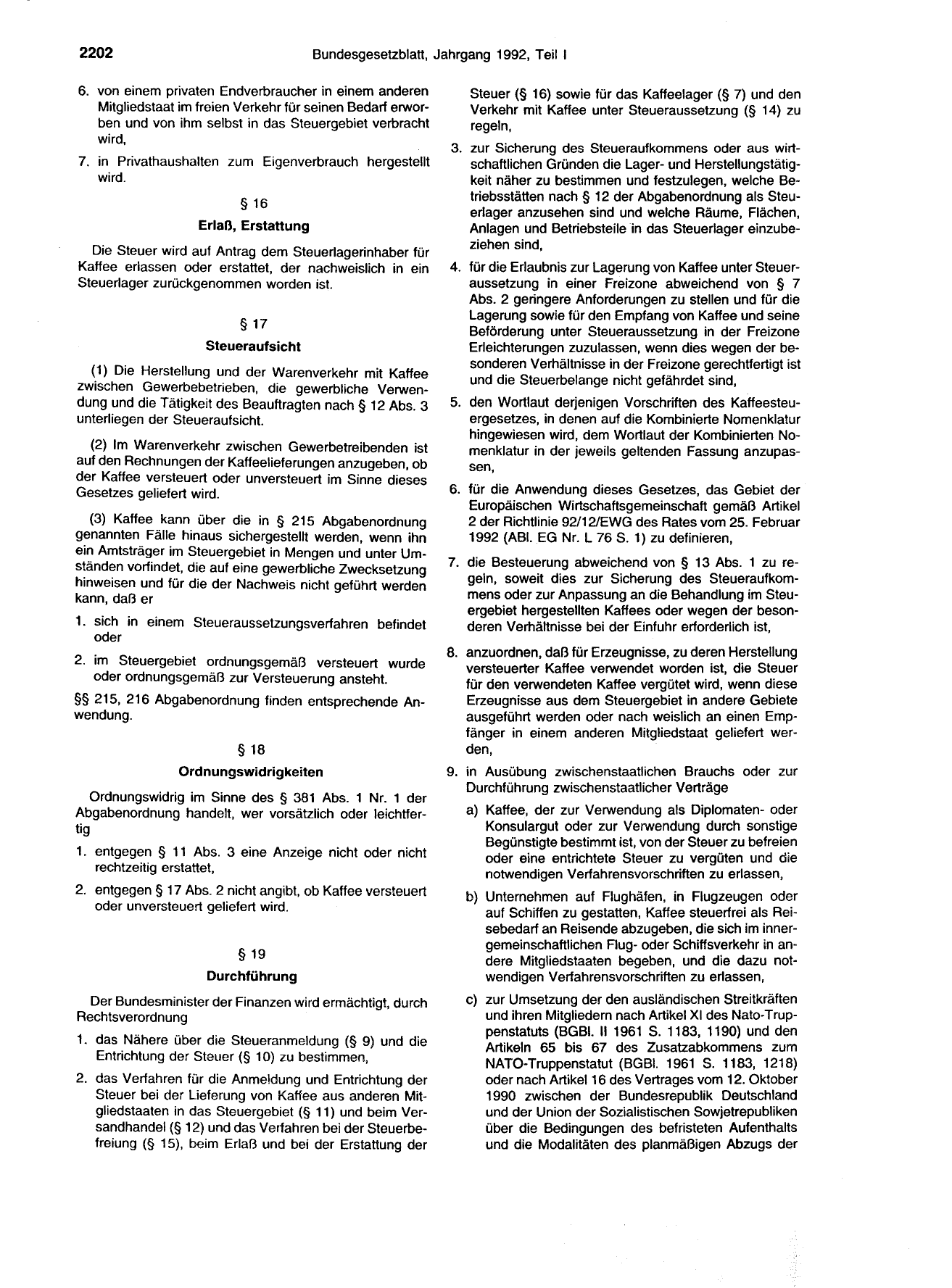 BGBl. 1992, Seite 2202 — Originalseite als Abbildung