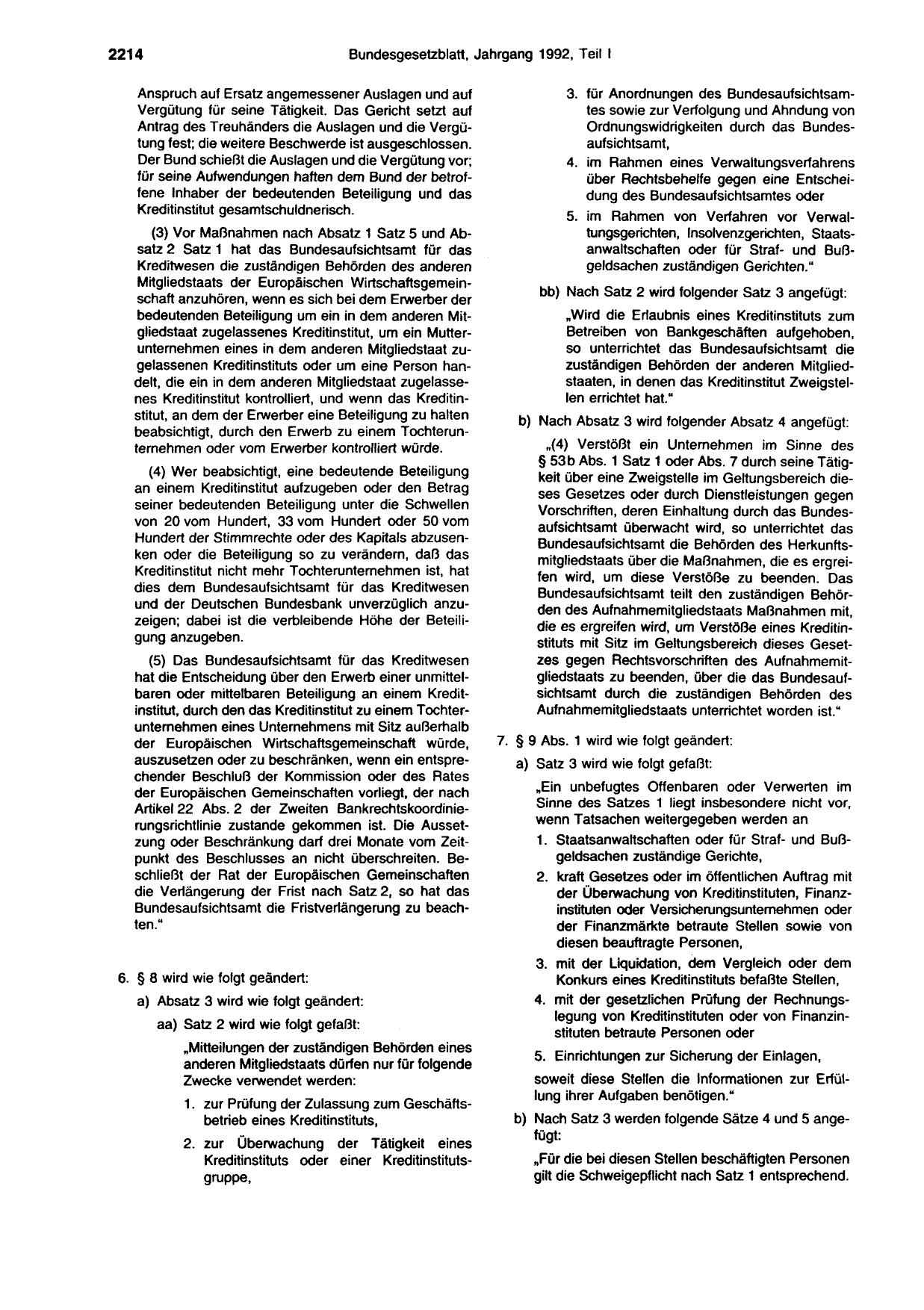 BGBl. 1992, Seite 2214 — Originalseite als Abbildung